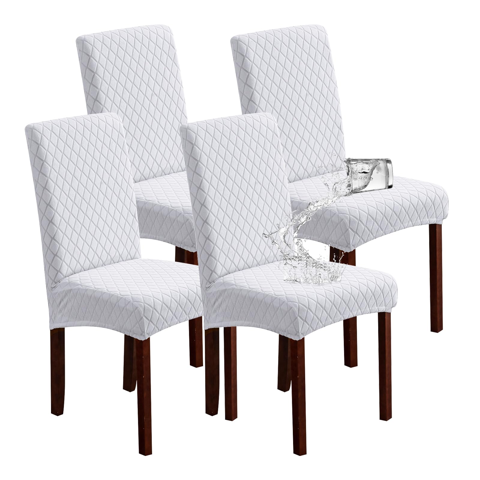Genina 100% Waterproof Chair Covers for Dining Room Set of 4, Stretch Parson Chair Slipcovers for Kitchen Chairs, Washable Chair Protectors, Leaves-Warm Gray