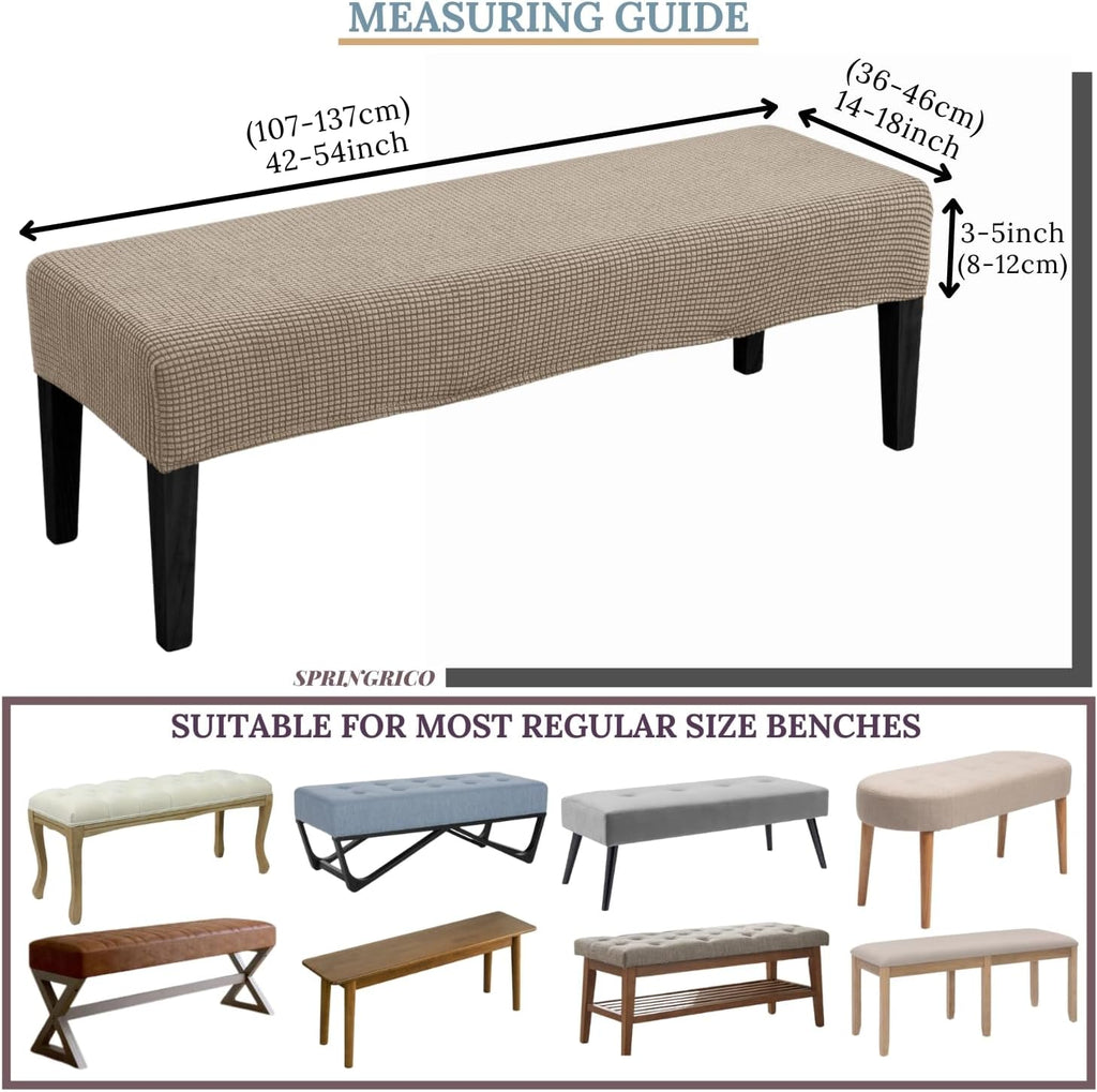 SPRINGRICO Stretch Dining Bench Cover, Removable Bench Slipcover Washable Bench Seat Protector Rectangle Bench Cover for Dining Room, Living Room, Bedroom, Kitchen (S1-Khaki)