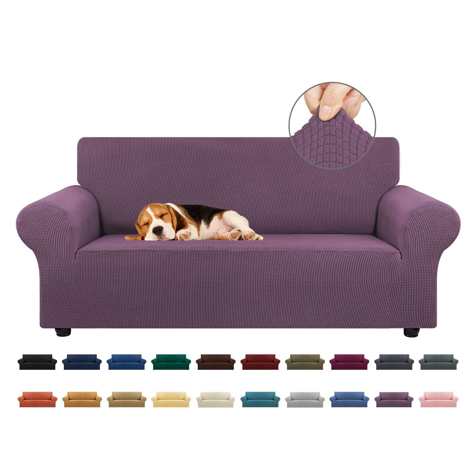 KEKUOU Stretch Sofa Cover Slipcover ，Couch Covers for 3 Cushion Couch Sofa pet Friendly (78"-94") Furniture Protector Sofa with Elastic Bottom for Kids,Dog, Jacquard Small Checked(Large,Black)