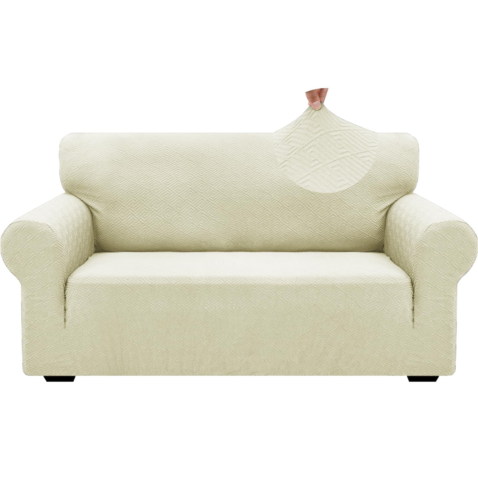 ZNSAYOTX 1 Piece Jacquard Couch Covers for 3 Cushion Couch Living Room High Stretch Sofa Cover Pets Dogs Friendly Anti Slip Thickened Slipcovers Furniture Protector (Sofa, Light Grey)