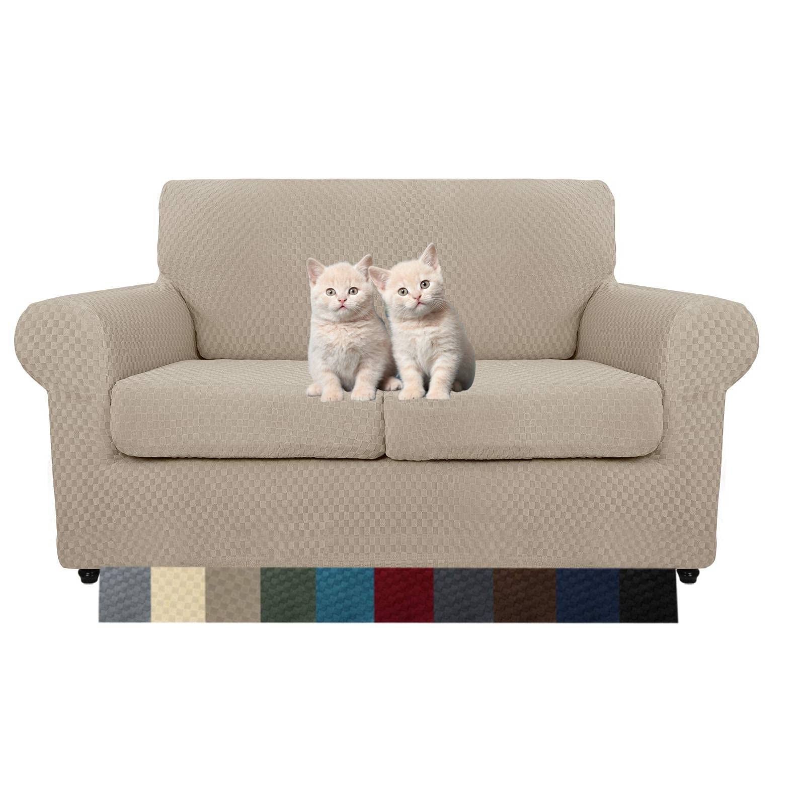 MAXIJIN 4 Piece Couch Covers for 3 Cushion Couch Super Stretch Non Slip Couch Cover for Dogs Pet Friendly Elastic Jacquard Furniture Protector Sofa Slipcovers (Sofa, Light Gray)