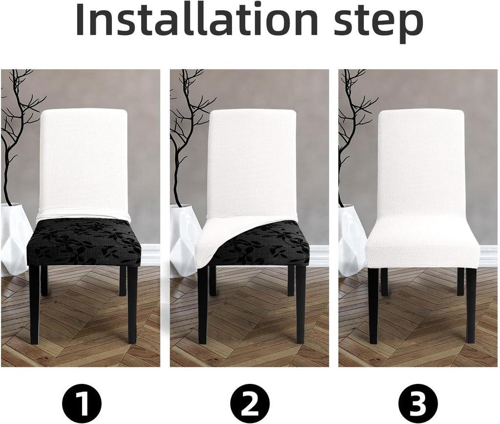 Chair Covers for Dining Room - Stretch Chair Slipcovers for Decorative Seat Protector Armless Removable Washable Elastic Dinner Universal Spandex Solid Chair Slip Covers Set (Cream,4)