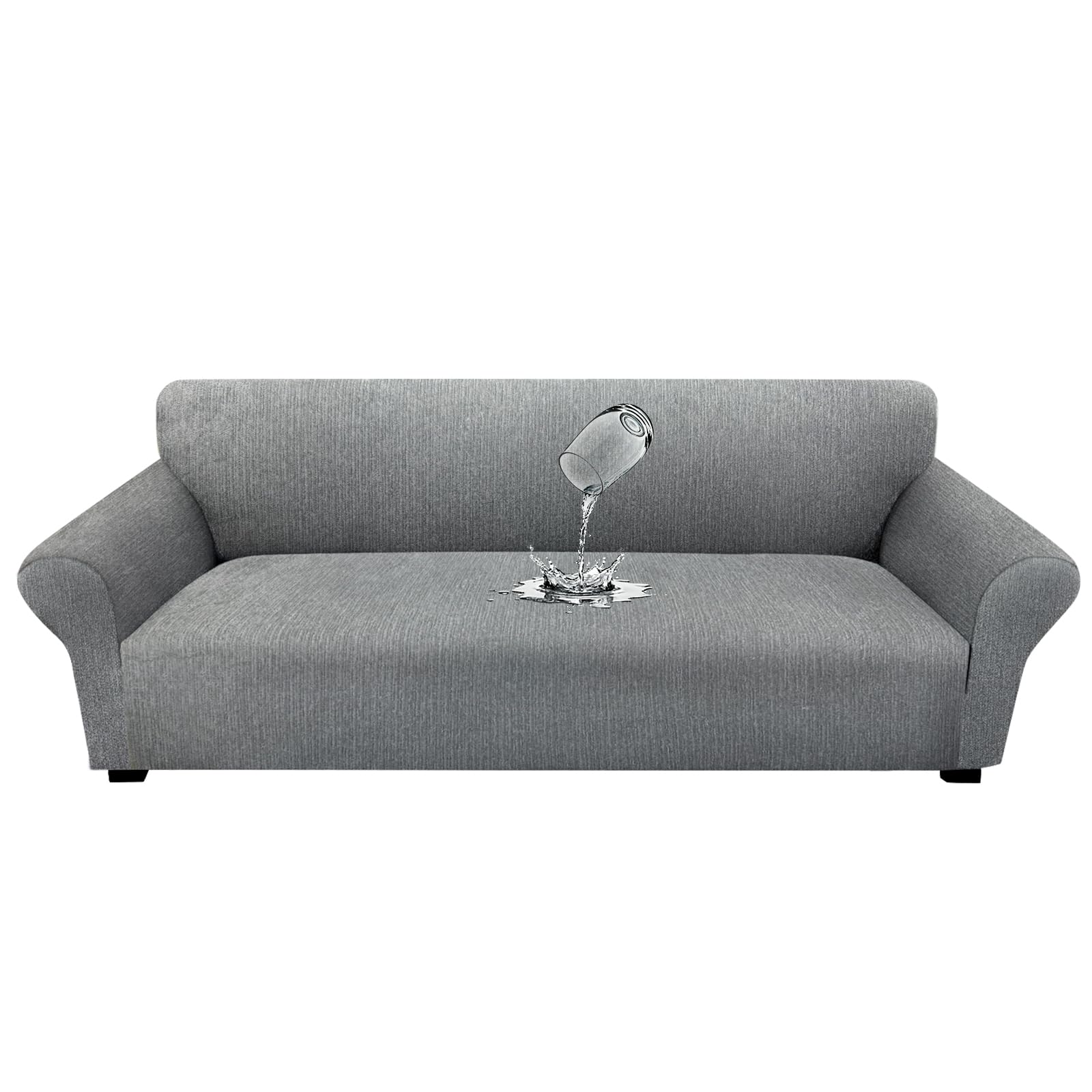 Waterproof Couch Cover, Stretch Non-Slip Sofa Slipcover with Elastic Bottom that Stays in Place - Leakproof Furniture Protector for Kids and Pets - Washable (Sofa, Light Gray)