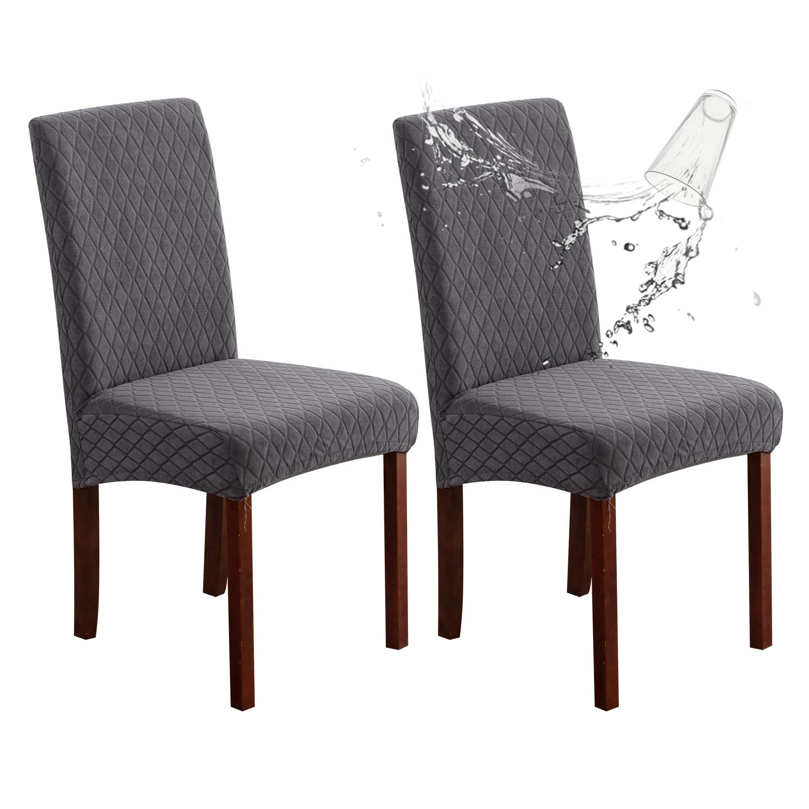 Genina Waterproof Chair Covers for Dining Room 6 Pack, Stretch Jacquard Dining Chair Cover Removable Washable Chair Protectors Cover for Kitchen, Home (Leaves-Warm Gray, 6 PCS)