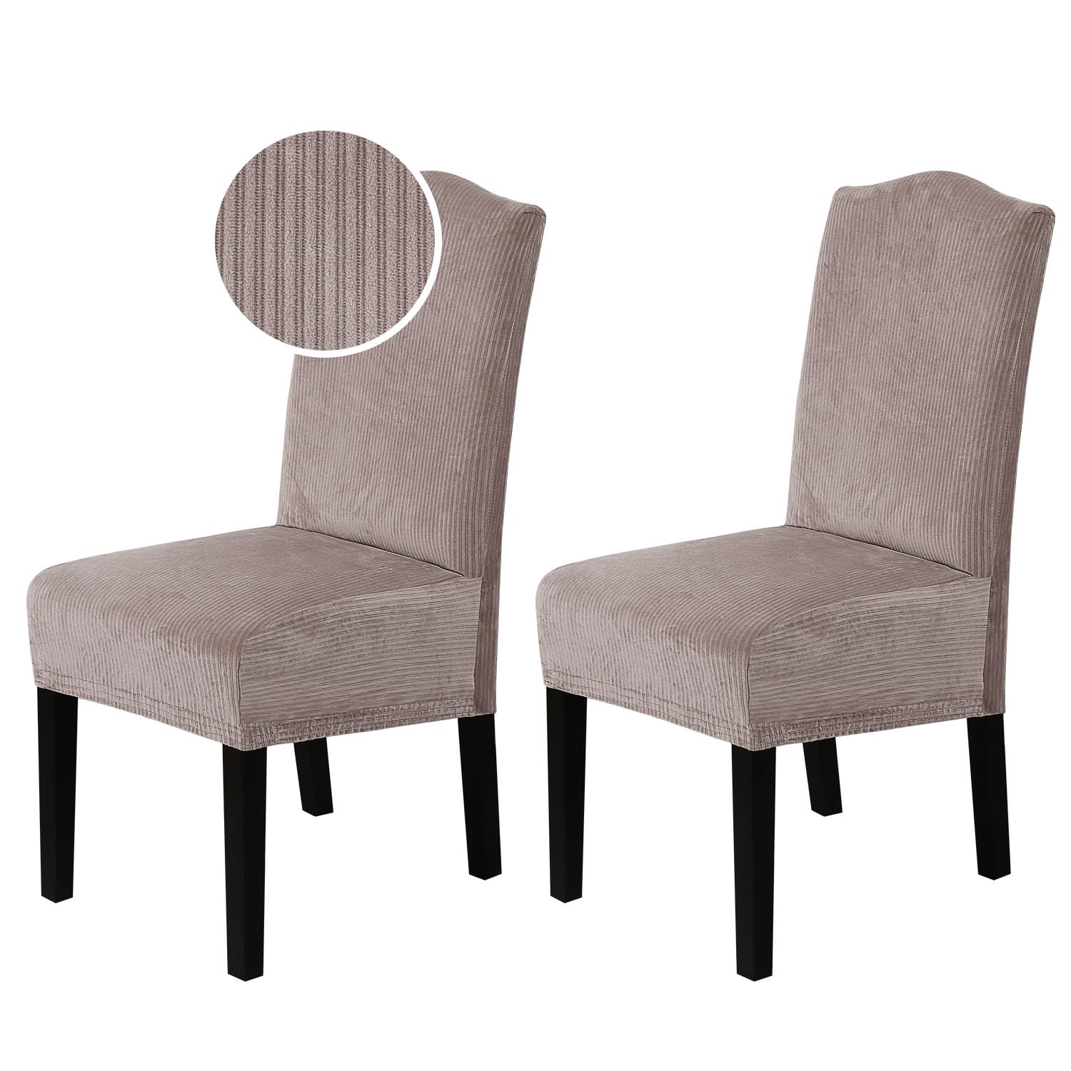 H.VERSAILTEX Dining Chair Covers Stretch for Dining Room Set of 4 Parson Chair Slipcovers Protectors, Soft Thick Solid Velvet Fabric Washable, Taupe