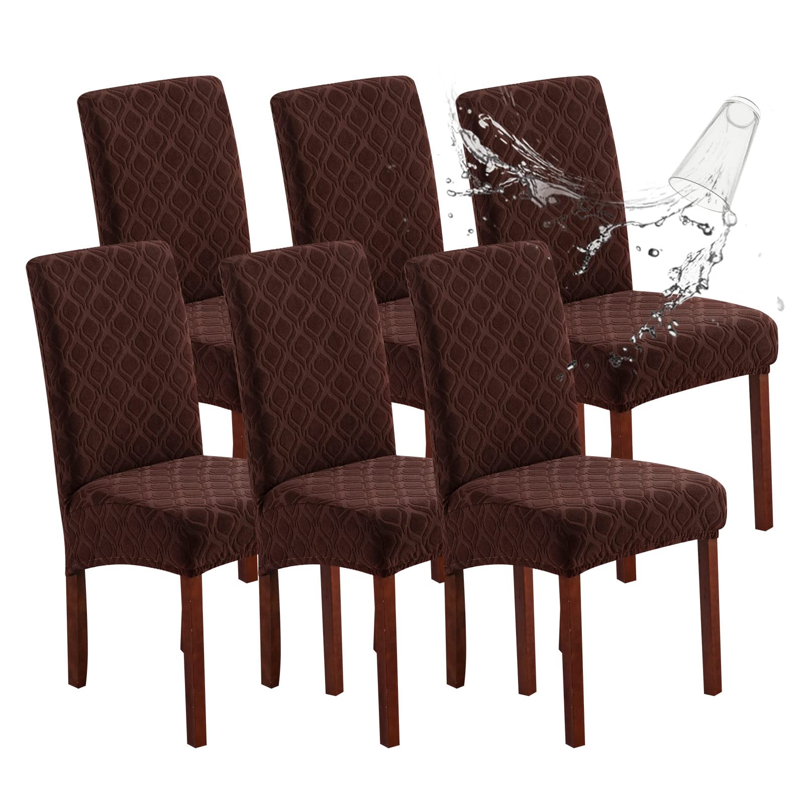 Genina Waterproof Chair Covers for Dining Room 6 Pack, Stretch Jacquard Dining Chair Cover Removable Washable Chair Protectors Cover for Kitchen, Home (Leaves-Warm Gray, 6 PCS)