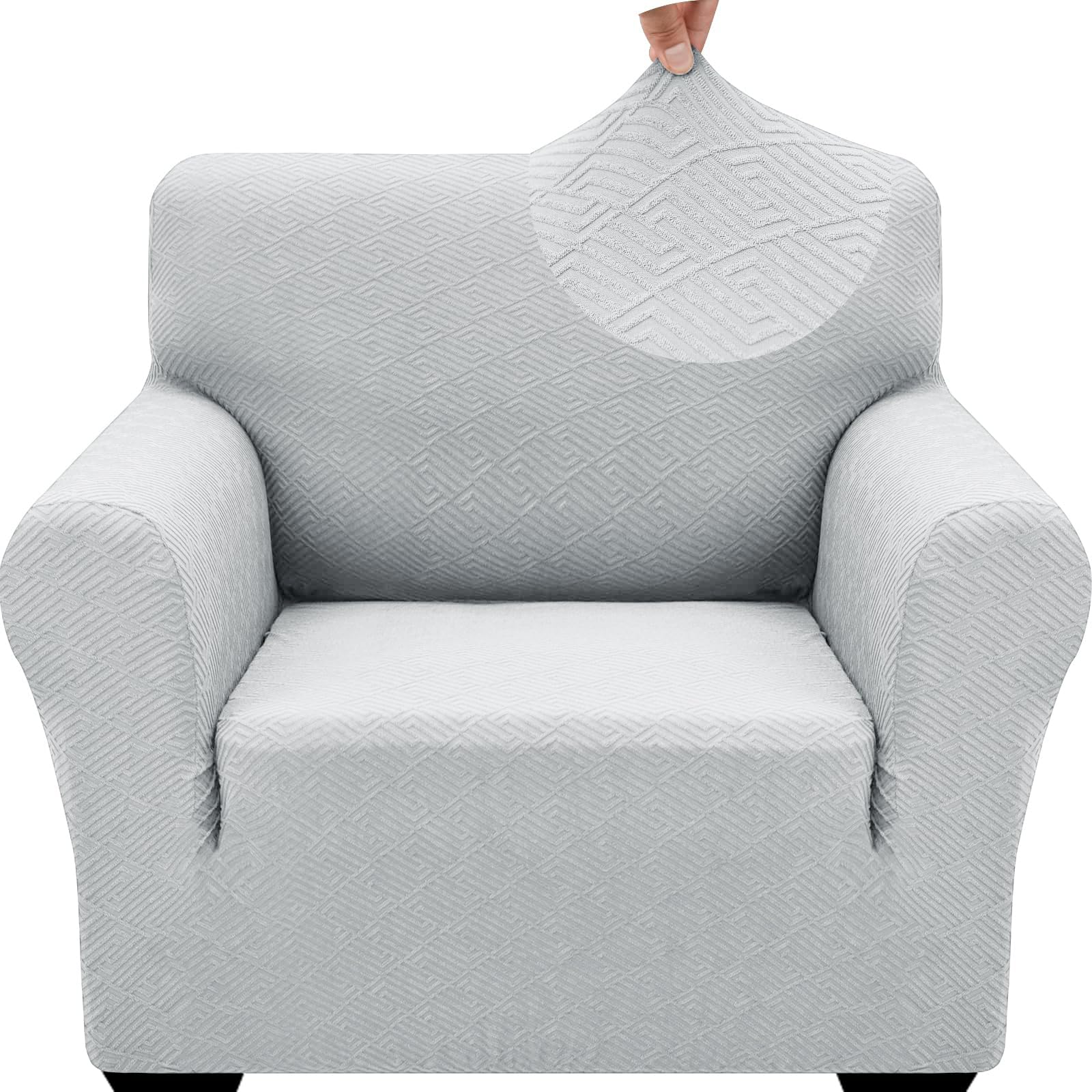 ZNSAYOTX 1 Piece Jacquard Couch Covers for 3 Cushion Couch Living Room High Stretch Sofa Cover Pets Dogs Friendly Anti Slip Thickened Slipcovers Furniture Protector (Sofa, Light Grey)