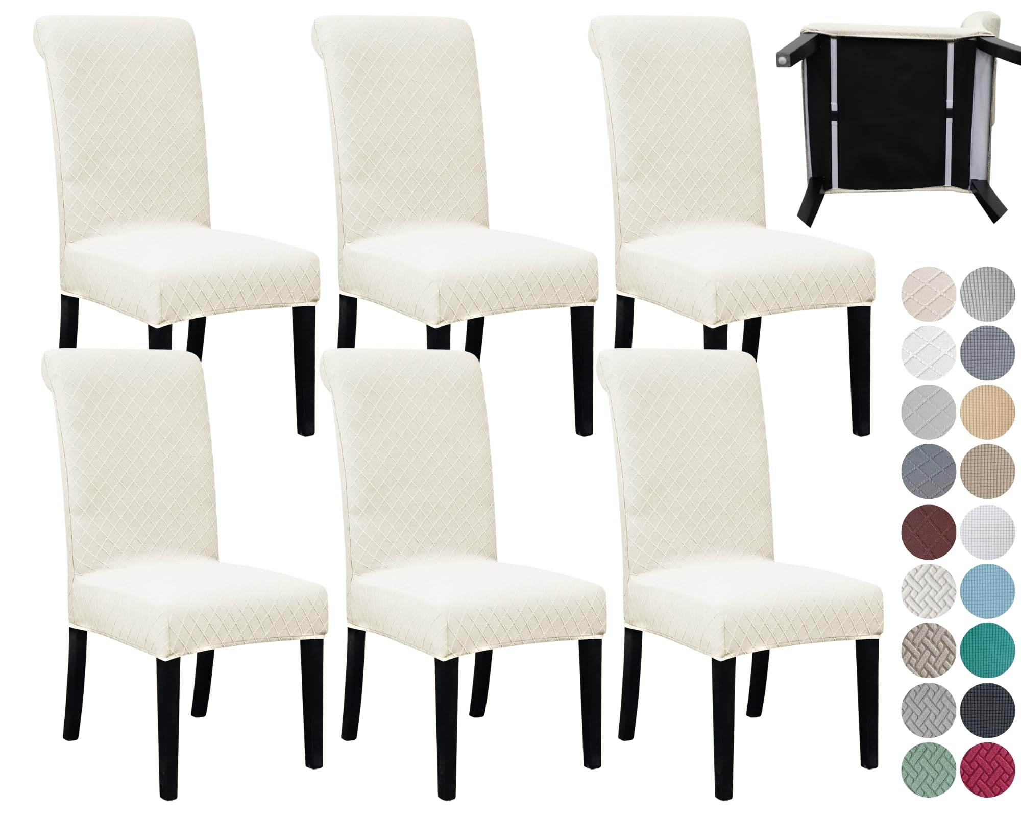 SPRINGRICO 4 Pack Dining Room Chair Covers with seat Belt, Stretch Parsons Chair Slipcover Washable Kitchen Dining Chair Cover Removable Seat Protector Set of 4, S3- Warm Cream