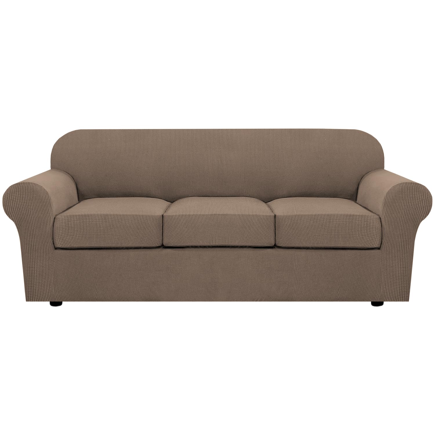 H.VERSAILTEX 4 Piece Stretch Couch Covers for 3 Cushion Couch Sofa Furniture Slipcovers Feature Upgraded Thicker Jacquard Fabric (Sofa, Natural)