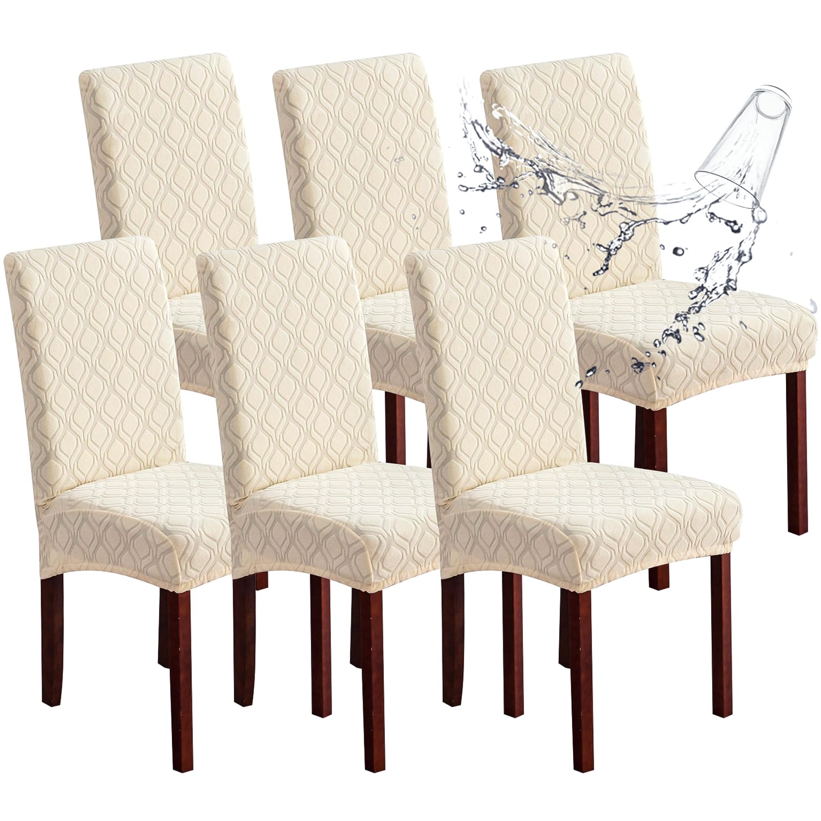 Genina 100% Waterproof Chair Covers for Dining Room Set of 4, Stretch Parson Chair Slipcovers for Kitchen Chairs, Washable Chair Protectors, Leaves-Warm Gray