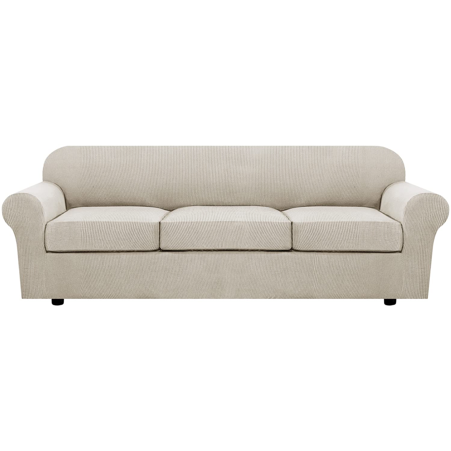 H.VERSAILTEX 4 Piece Stretch Couch Covers for 3 Cushion Couch Sofa Furniture Slipcovers Feature Upgraded Thicker Jacquard Fabric (Sofa, Natural)