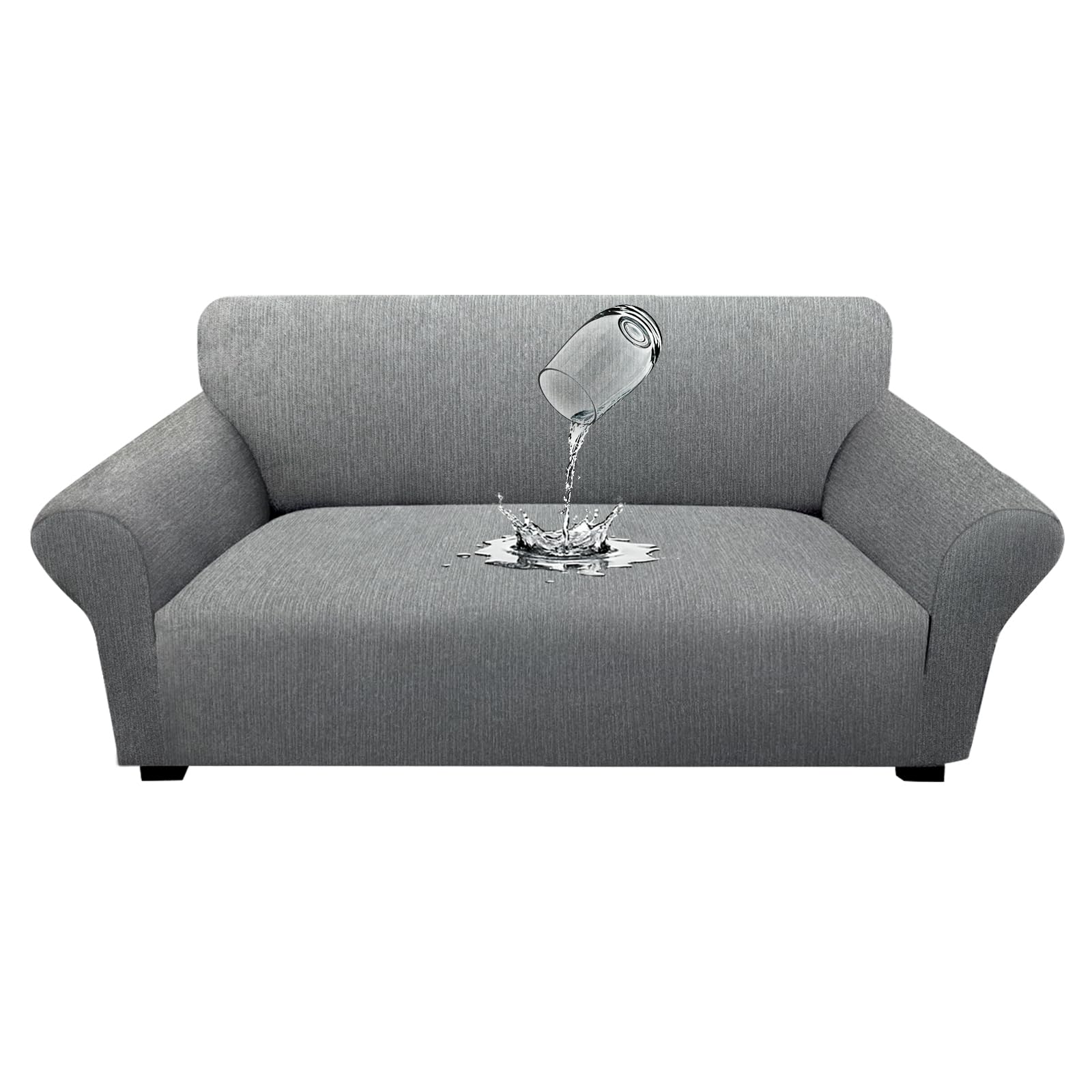 Waterproof Couch Cover, Stretch Non-Slip Sofa Slipcover with Elastic Bottom that Stays in Place - Leakproof Furniture Protector for Kids and Pets - Washable (Sofa, Light Gray)