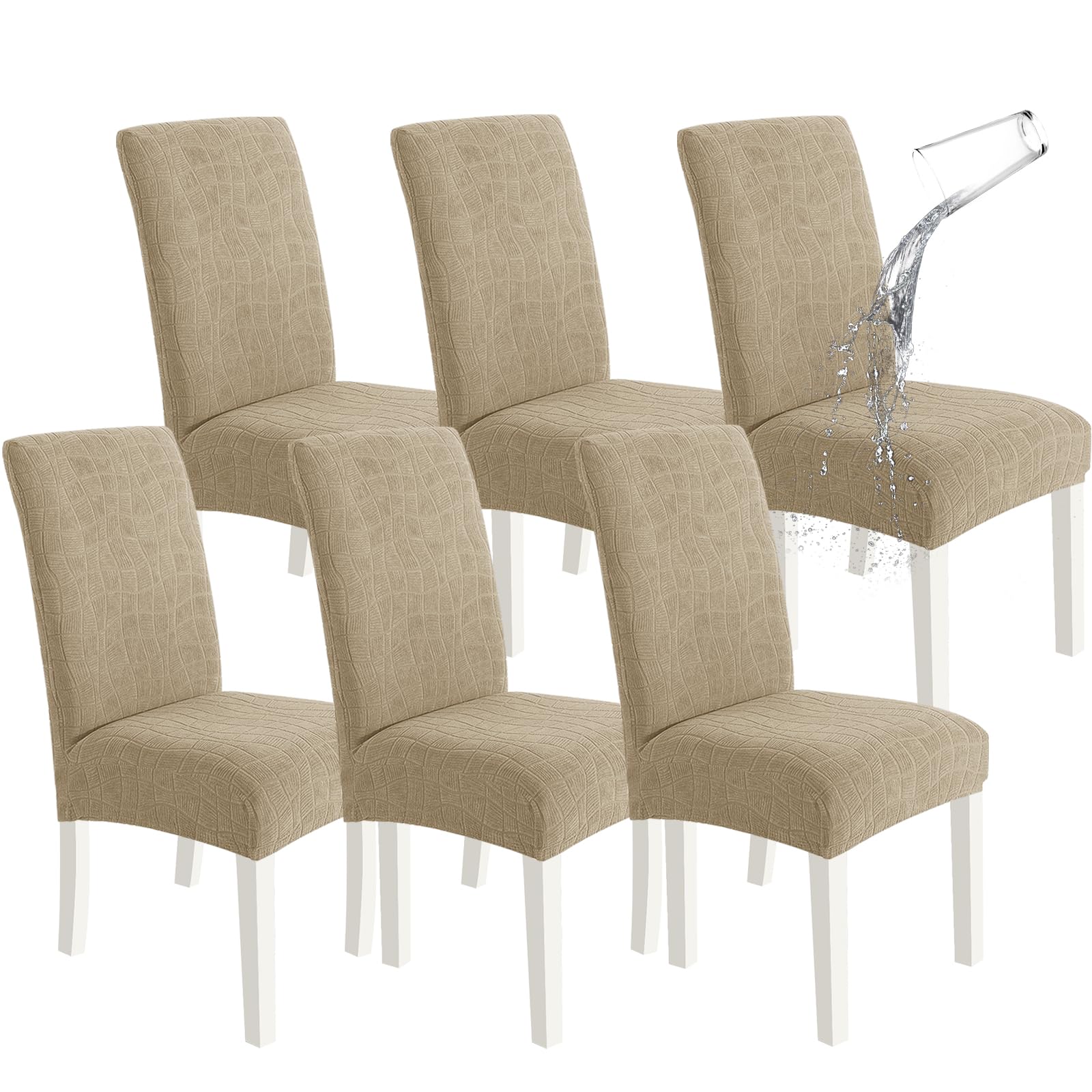 SYSLOON 100% Waterproof Chair Covers for Dining Chairs, Stretch Chair Covers Set of 4, Parson Chair Slipcovers Removable Washable Kitchen Chairs Seat Covers,Light Gray