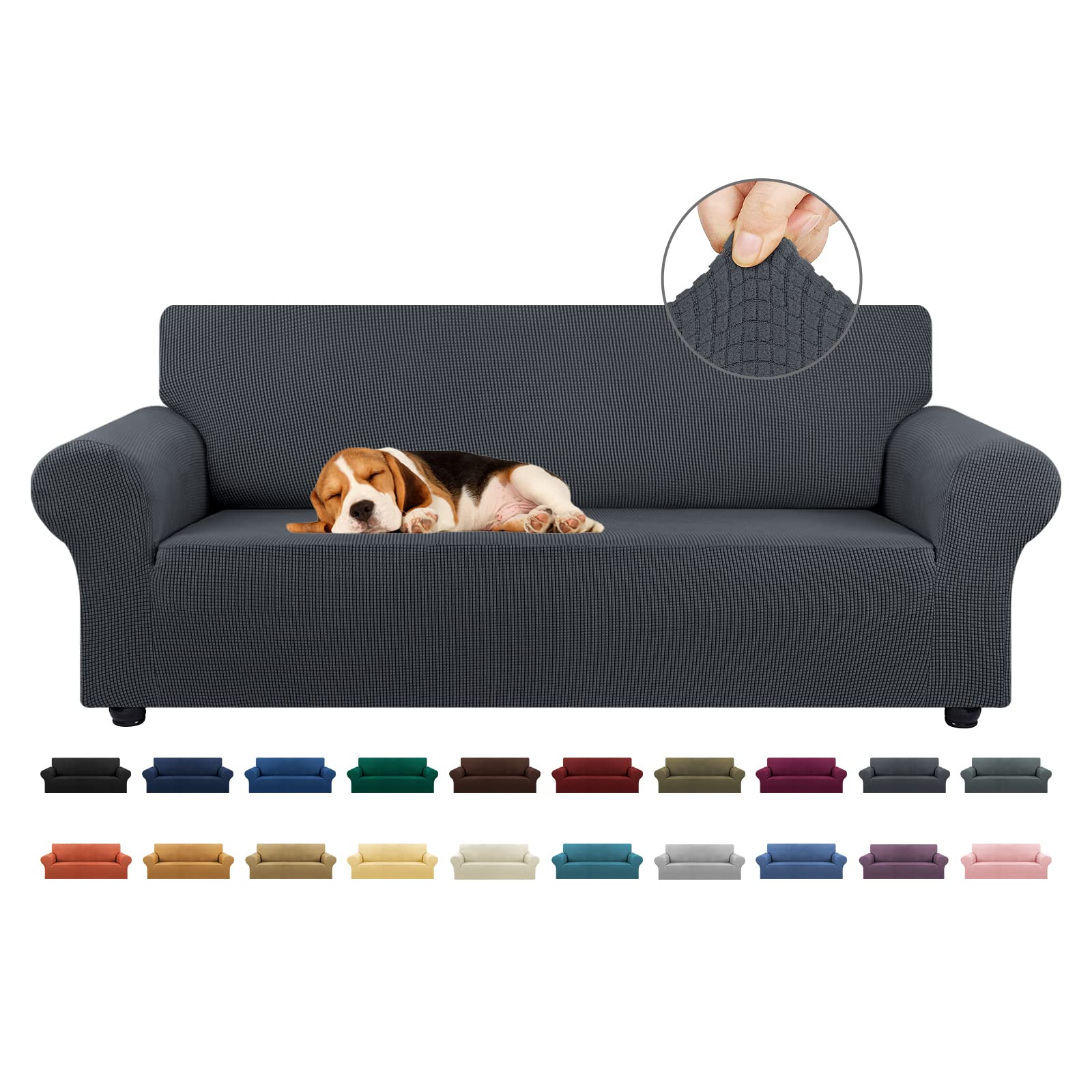 KEKUOU Stretch Sofa Cover Slipcover ，Couch Covers for 3 Cushion Couch Sofa pet Friendly (78"-94") Furniture Protector Sofa with Elastic Bottom for Kids,Dog, Jacquard Small Checked(Large,Black)