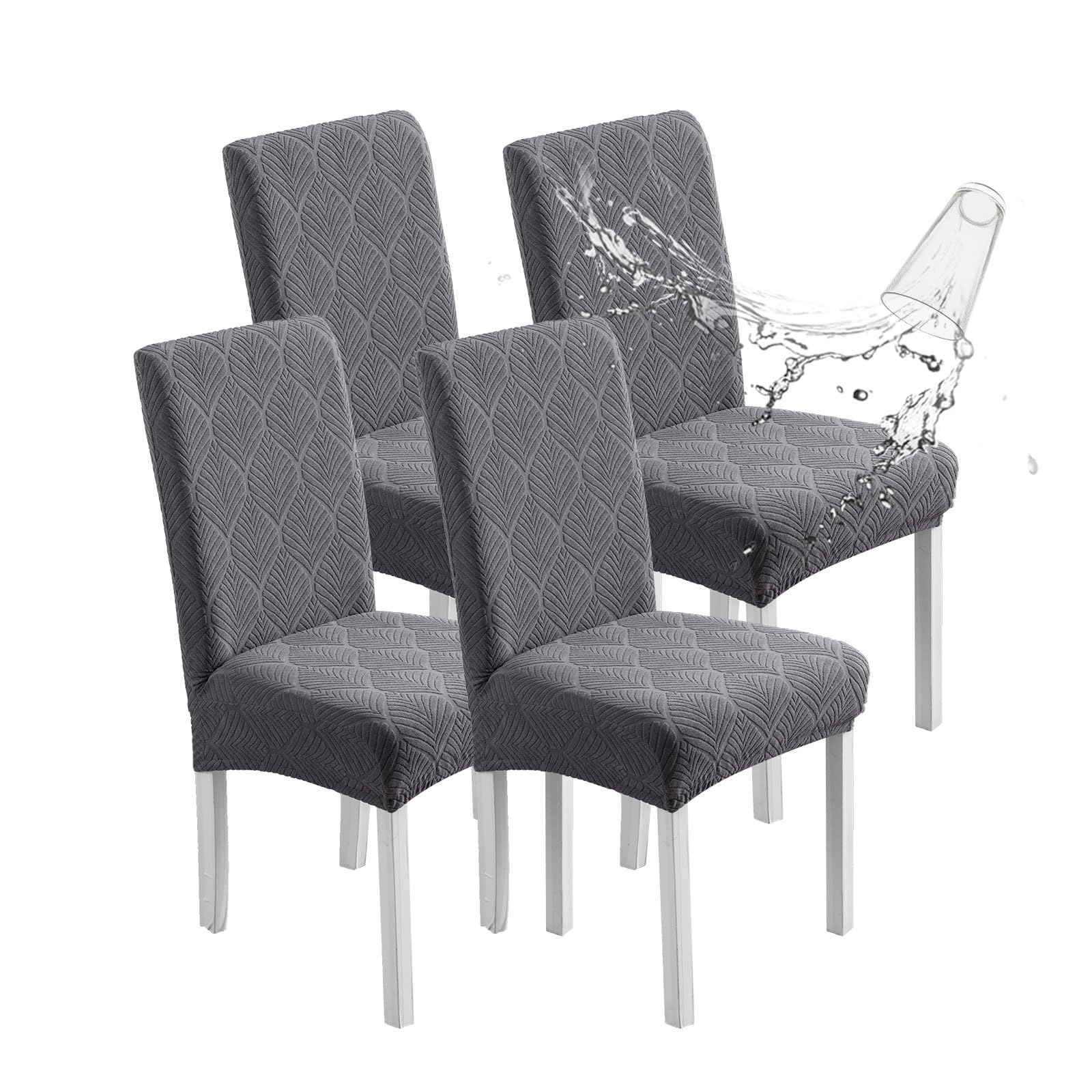 Chair Covers for Dining Chairs,100% Waterproof Dining Chair Covers Set of 4,Removable Stretch Parsons Slip,Washable Seat Protector for Kitchen Beige