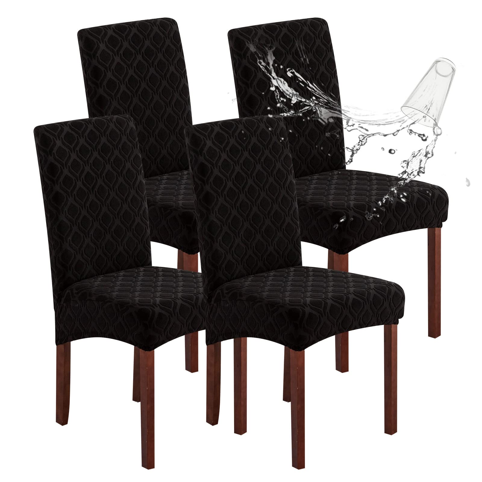 Genina Waterproof Chair Covers for Dining Room 6 Pack, Stretch Jacquard Dining Chair Cover Removable Washable Chair Protectors Cover for Kitchen, Home (Leaves-Warm Gray, 6 PCS)