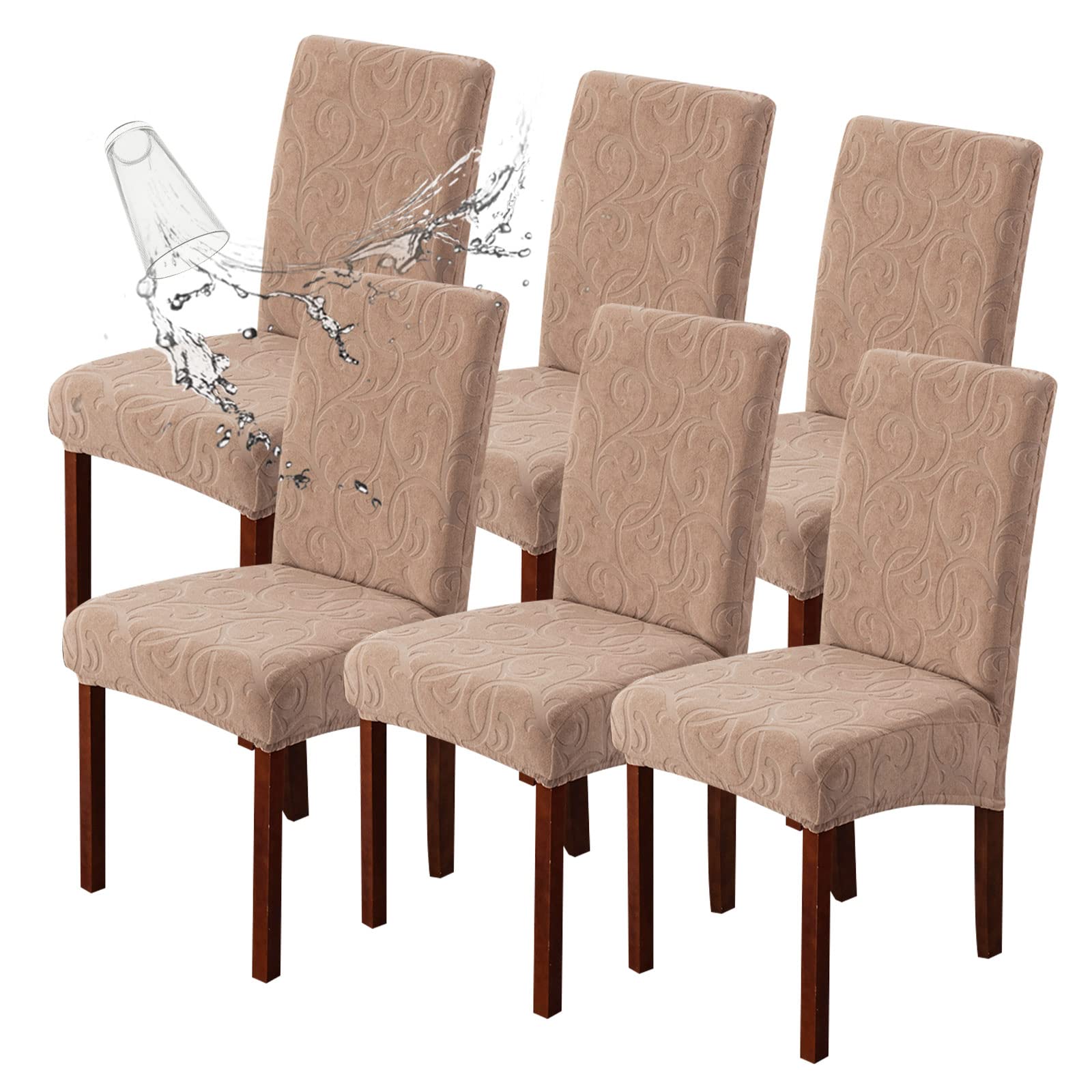 Genina Waterproof Dining Room Chair Covers Stretch Parsons Chair Slipcovers for Dining Room Kitchen Chair Protector Cover, Removable, Washable (4, Flower Pattern-Dark Gray)