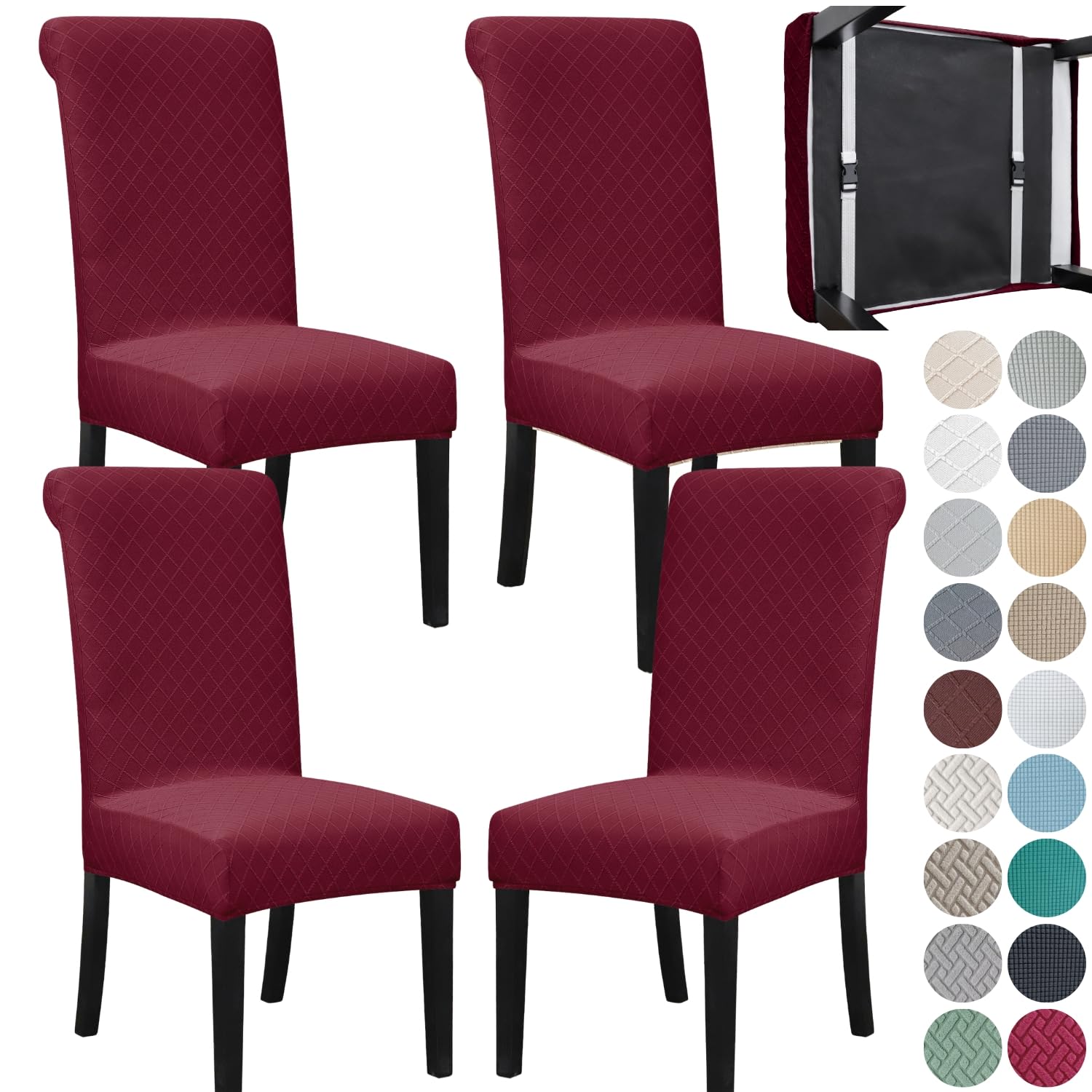 SPRINGRICO 4 Pack Dining Room Chair Covers with seat Belt, Stretch Parsons Chair Slipcover Washable Kitchen Dining Chair Cover Removable Seat Protector Set of 4, S3- Warm Cream