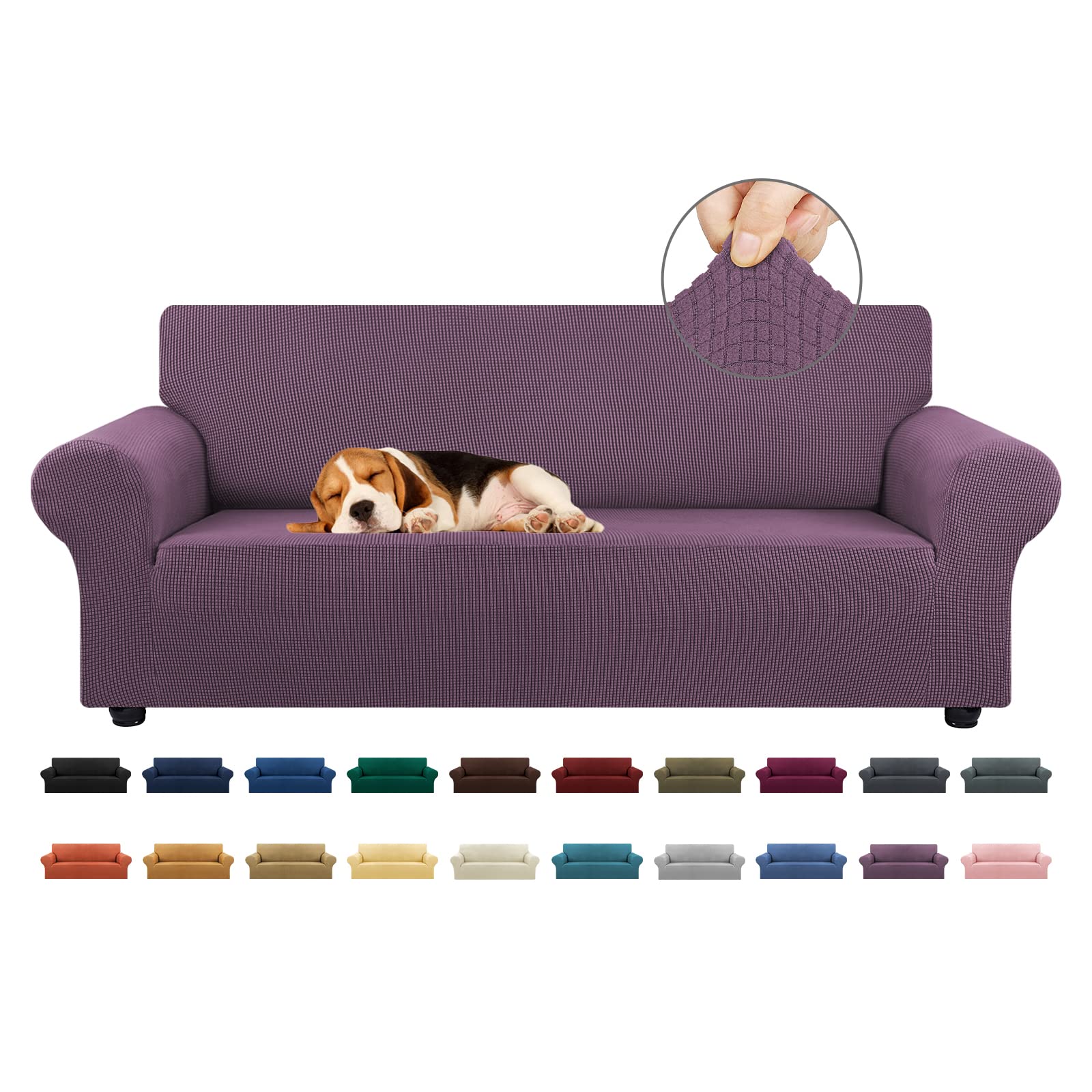 KEKUOU Stretch Sofa Cover Slipcover ，Couch Covers for 3 Cushion Couch Sofa pet Friendly (78"-94") Furniture Protector Sofa with Elastic Bottom for Kids,Dog, Jacquard Small Checked(Large,Black)