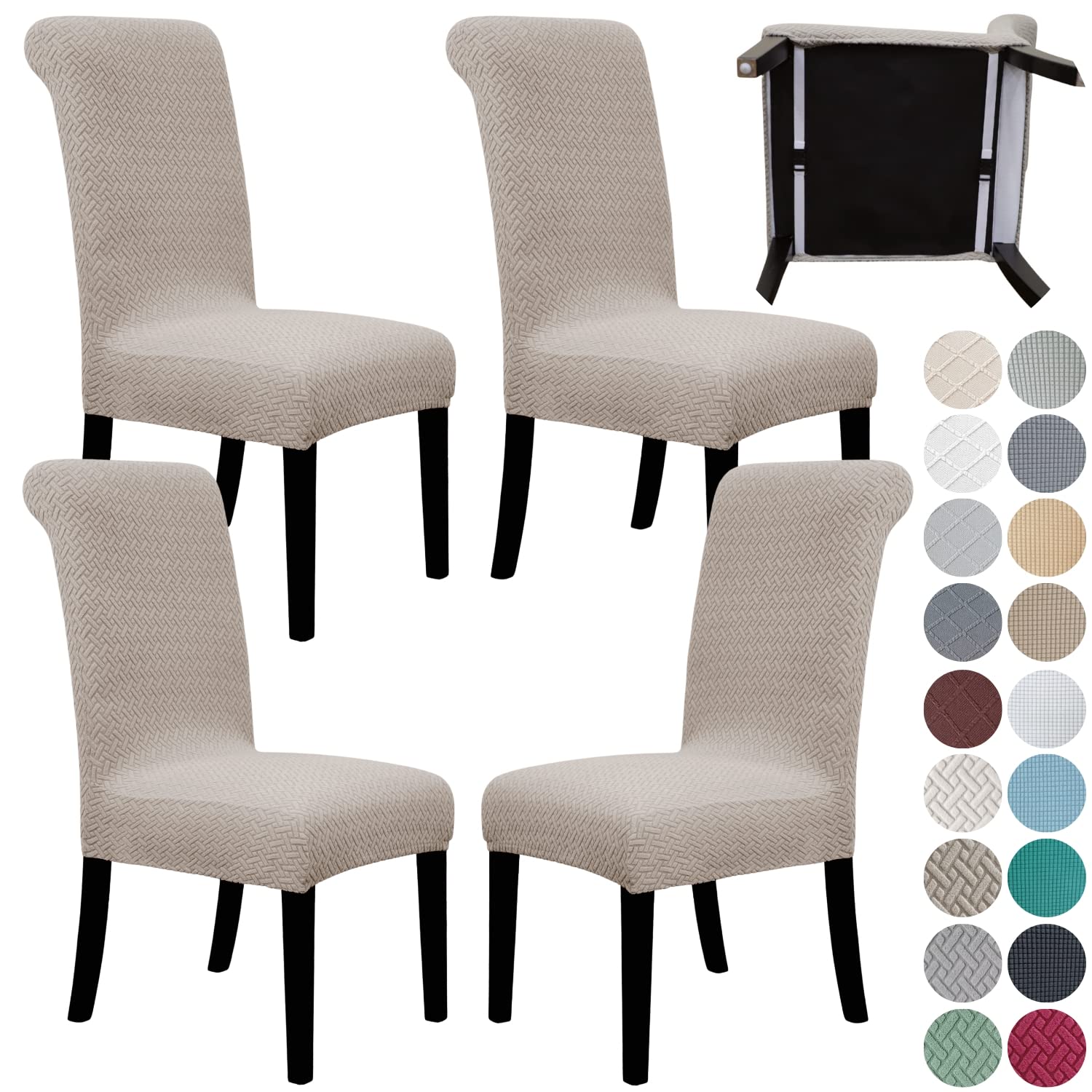 SPRINGRICO 4 Pack Dining Room Chair Covers with seat Belt, Stretch Parsons Chair Slipcover Washable Kitchen Dining Chair Cover Removable Seat Protector Set of 4, S3- Warm Cream