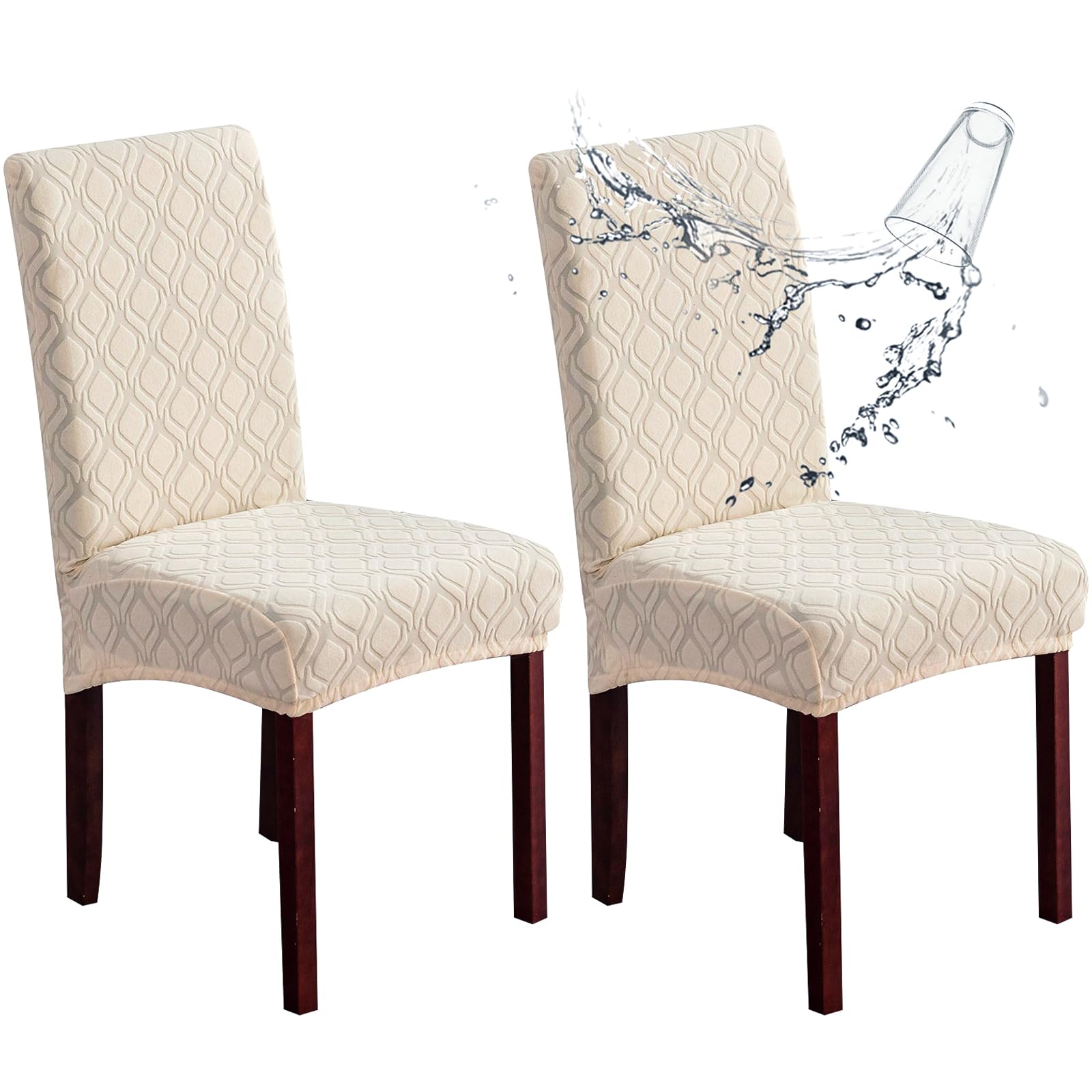 Genina 100% Waterproof Chair Covers for Dining Room Set of 4, Stretch Parson Chair Slipcovers for Kitchen Chairs, Washable Chair Protectors, Leaves-Warm Gray
