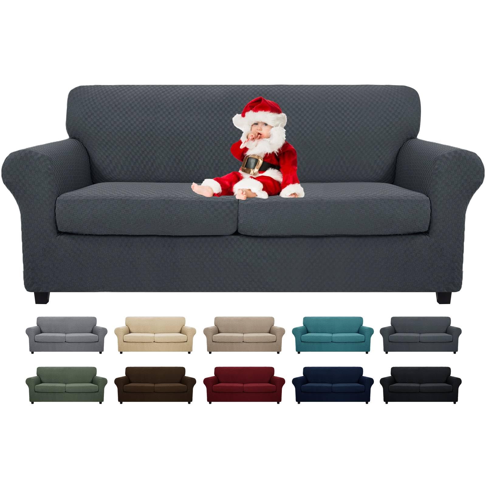 MAXIJIN 4 Piece Couch Covers for 3 Cushion Couch Super Stretch Non Slip Couch Cover for Dogs Pet Friendly Elastic Jacquard Furniture Protector Sofa Slipcovers (Sofa, Light Gray)