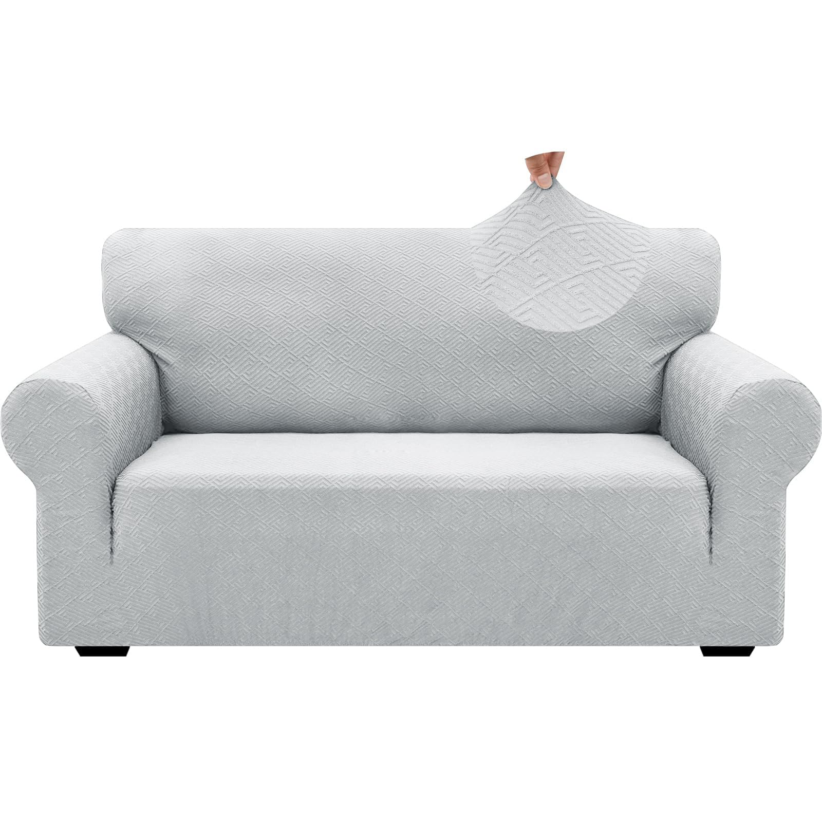 ZNSAYOTX 1 Piece Jacquard Couch Covers for 3 Cushion Couch Living Room High Stretch Sofa Cover Pets Dogs Friendly Anti Slip Thickened Slipcovers Furniture Protector (Sofa, Light Grey)