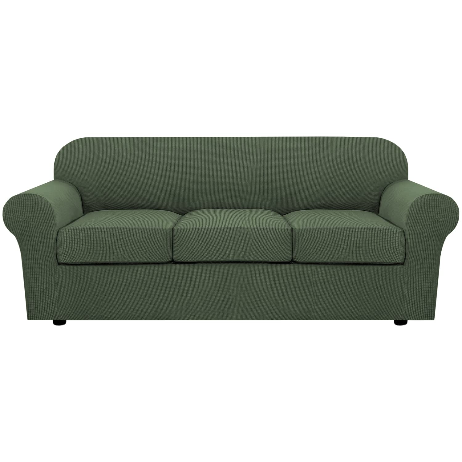 H.VERSAILTEX 4 Piece Stretch Couch Covers for 3 Cushion Couch Sofa Furniture Slipcovers Feature Upgraded Thicker Jacquard Fabric (Sofa, Natural)