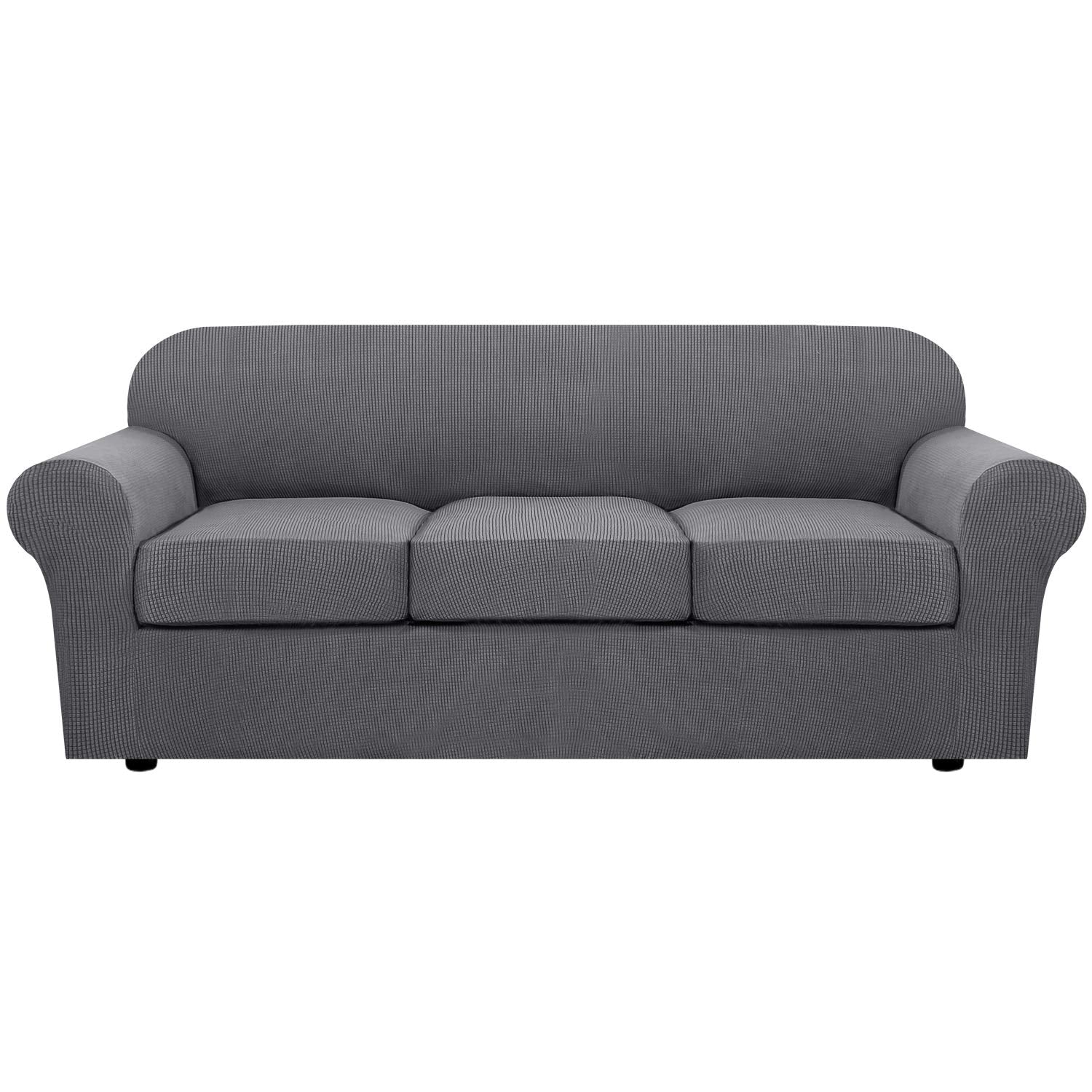 H.VERSAILTEX 3 Piece Stretch Sofa Covers for 2 Cushion Loveseat Couch Covers for Living Room Sofa Slipcovers (Base Cover Plus 2 Seat Cushion Covers) Thicker Jacquard Fabric(Medium Sofa, Natural)