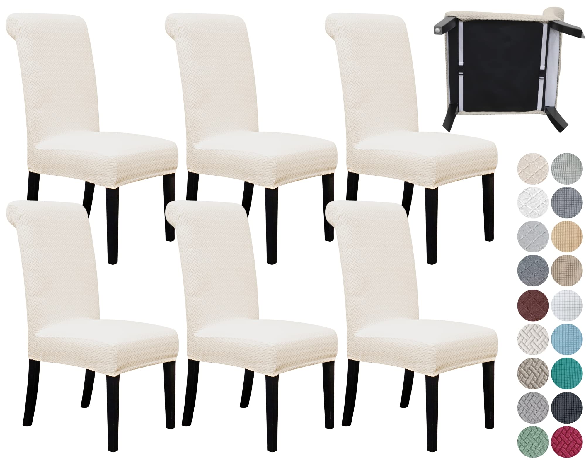 SPRINGRICO 4 Pack Dining Room Chair Covers with seat Belt, Stretch Parsons Chair Slipcover Washable Kitchen Dining Chair Cover Removable Seat Protector Set of 4, S3- Warm Cream