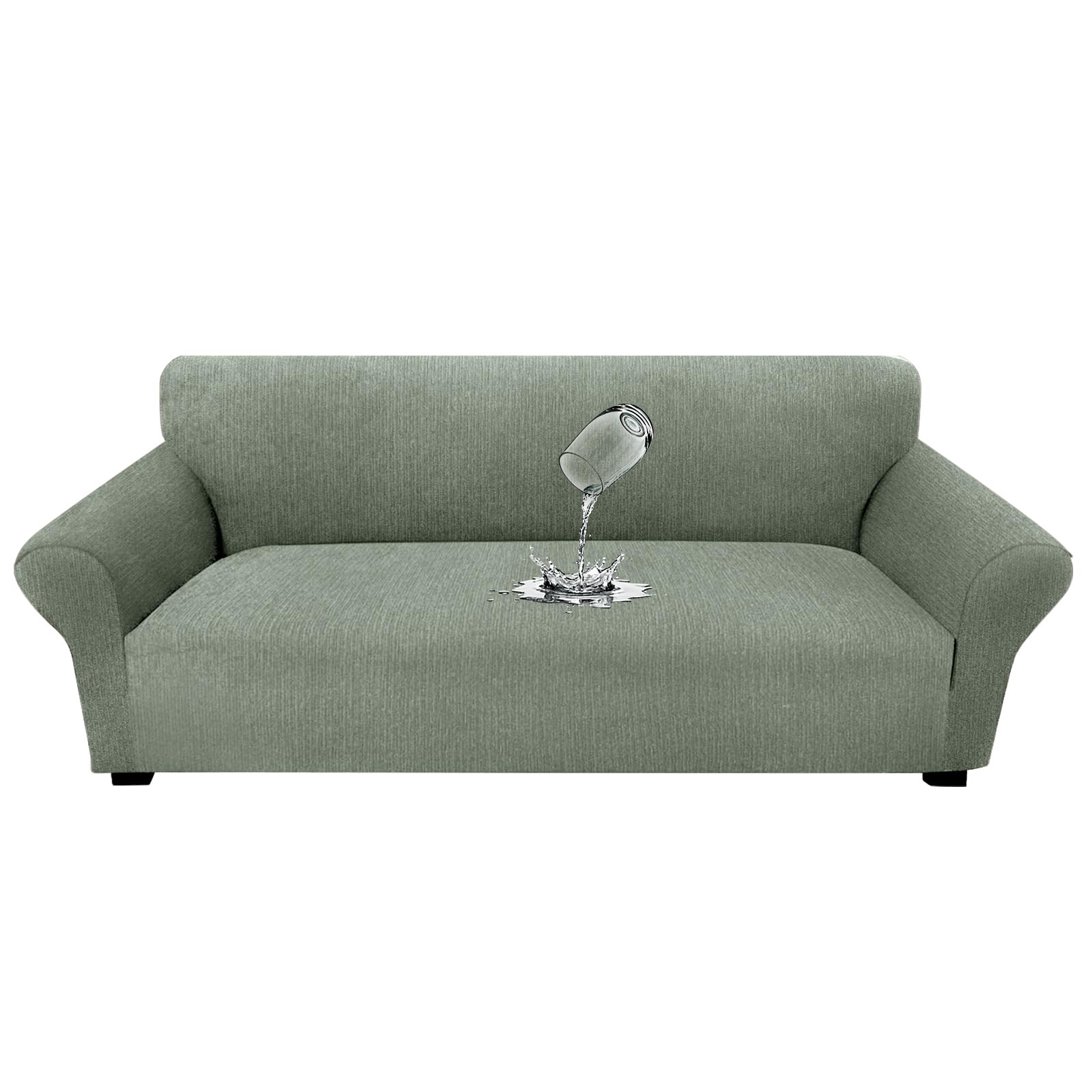 Waterproof Couch Cover, Stretch Non-Slip Sofa Slipcover with Elastic Bottom that Stays in Place - Leakproof Furniture Protector for Kids and Pets - Washable (Sofa, Light Gray)