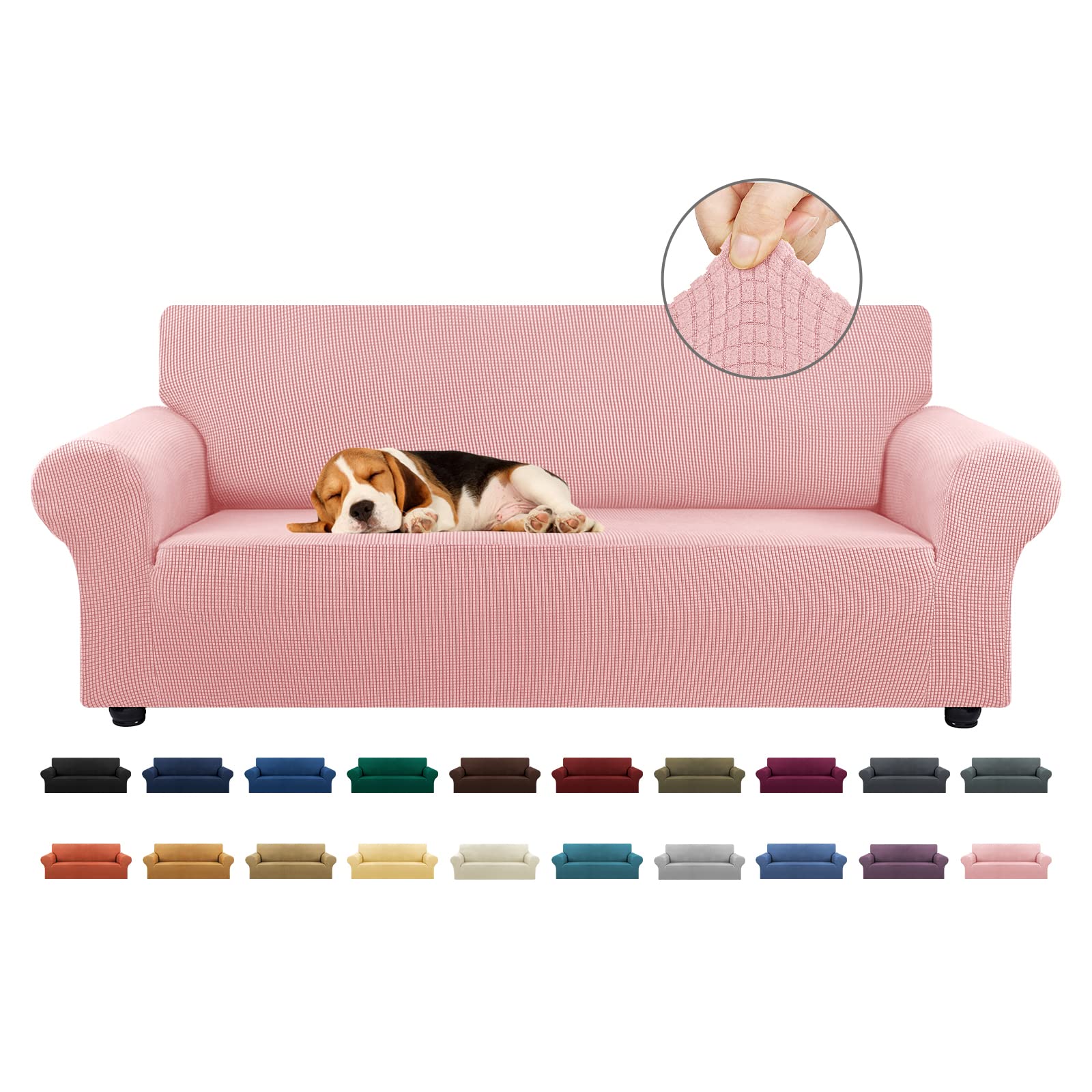 KEKUOU Stretch Sofa Cover Slipcover ，Couch Covers for 3 Cushion Couch Sofa pet Friendly (78"-94") Furniture Protector Sofa with Elastic Bottom for Kids,Dog, Jacquard Small Checked(Large,Black)