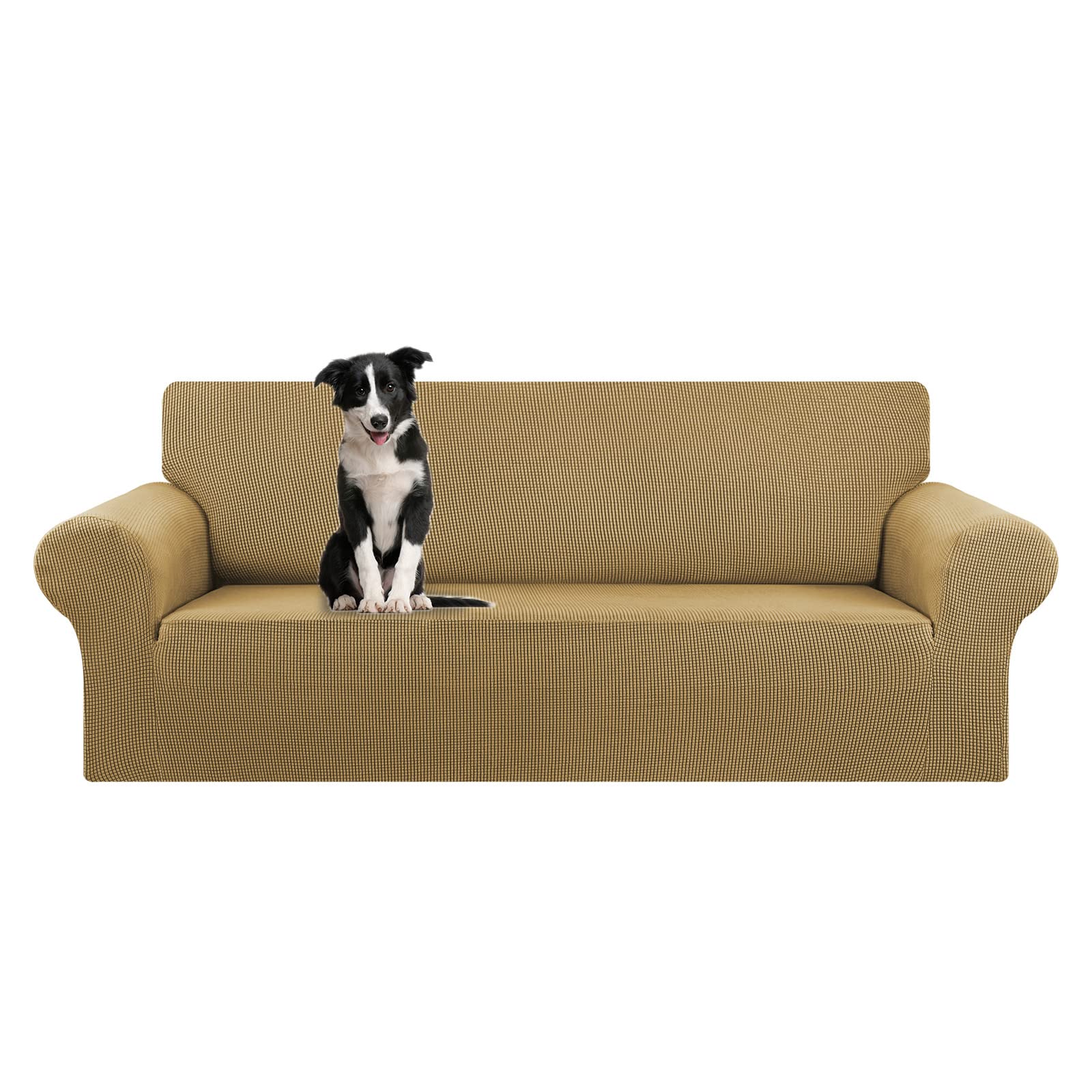KEKUOU Stretch Sofa Cover Slipcover ，Couch Covers for 3 Cushion Couch Sofa pet Friendly (78"-94") Furniture Protector Sofa with Elastic Bottom for Kids,Dog, Jacquard Small Checked(Large,Black)