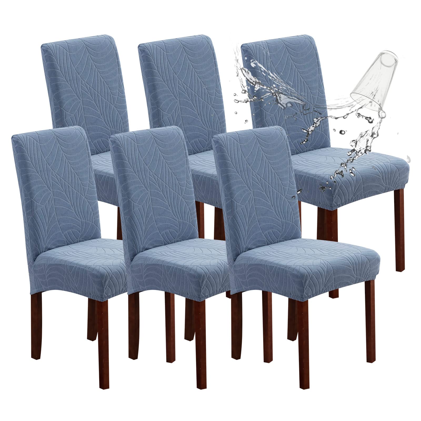 Genina 100% Waterproof Chair Covers for Dining Room Set of 4, Stretch Parson Chair Slipcovers for Kitchen Chairs, Washable Chair Protectors, Leaves-Warm Gray