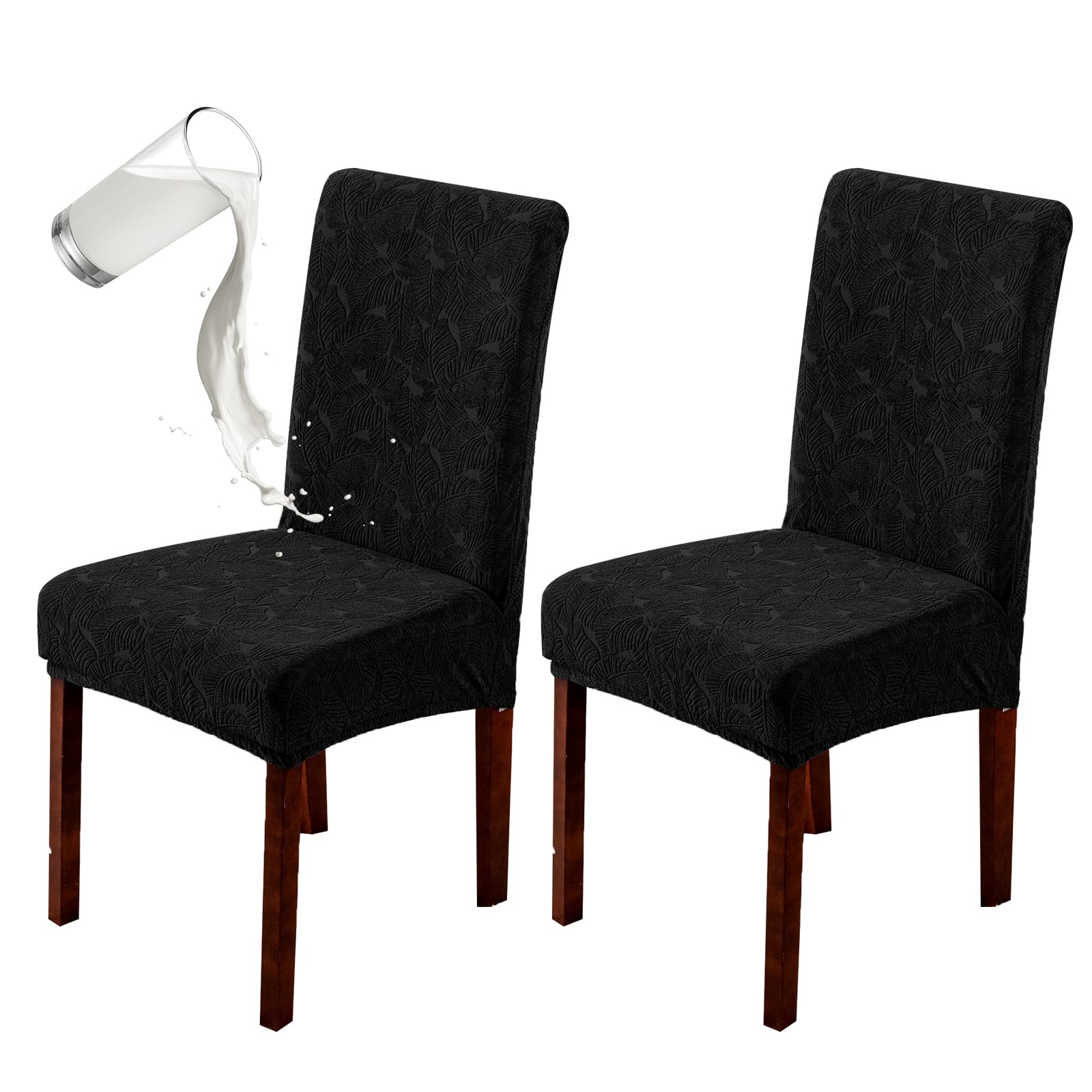 Genina Waterproof Dining Room Chair Covers Stretch Parsons Chair Slipcovers for Dining Room Kitchen Chair Protector Cover, Removable, Washable (4, Flower Pattern-Dark Gray)