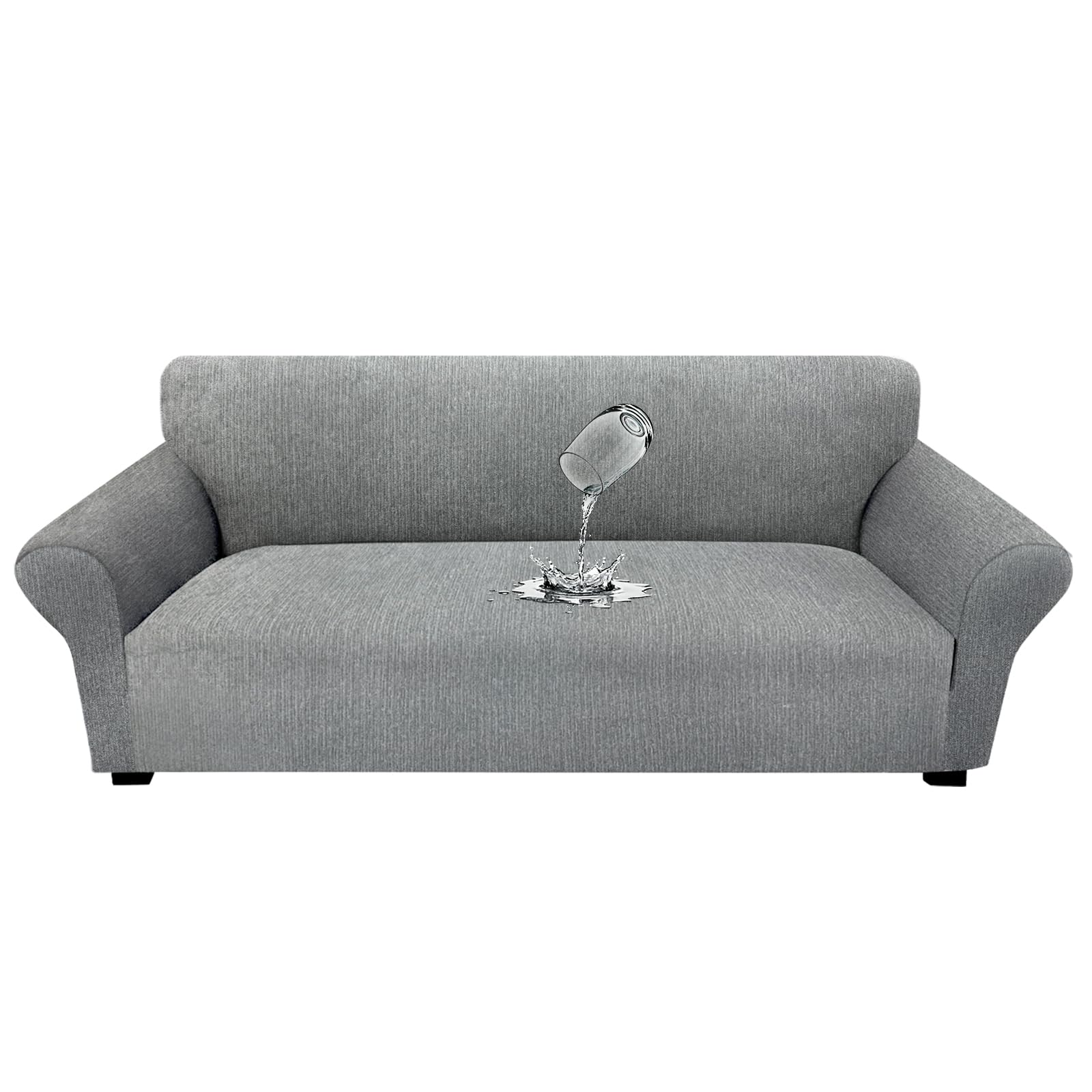 Waterproof Couch Cover, Stretch Non-Slip Sofa Slipcover with Elastic Bottom that Stays in Place - Leakproof Furniture Protector for Kids and Pets - Washable (Sofa, Light Gray)