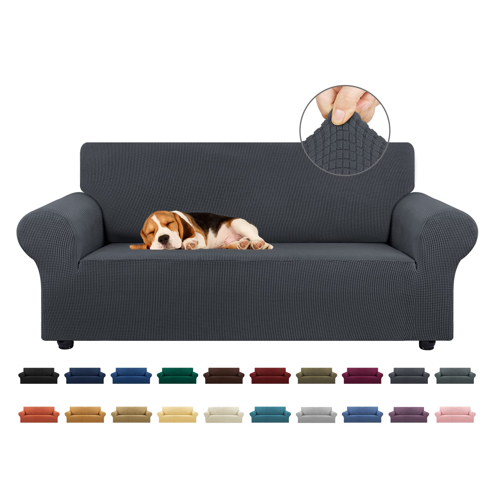 KEKUOU Stretch Sofa Cover Slipcover ，Couch Covers for 3 Cushion Couch Sofa pet Friendly (78"-94") Furniture Protector Sofa with Elastic Bottom for Kids,Dog, Jacquard Small Checked(Large,Black)