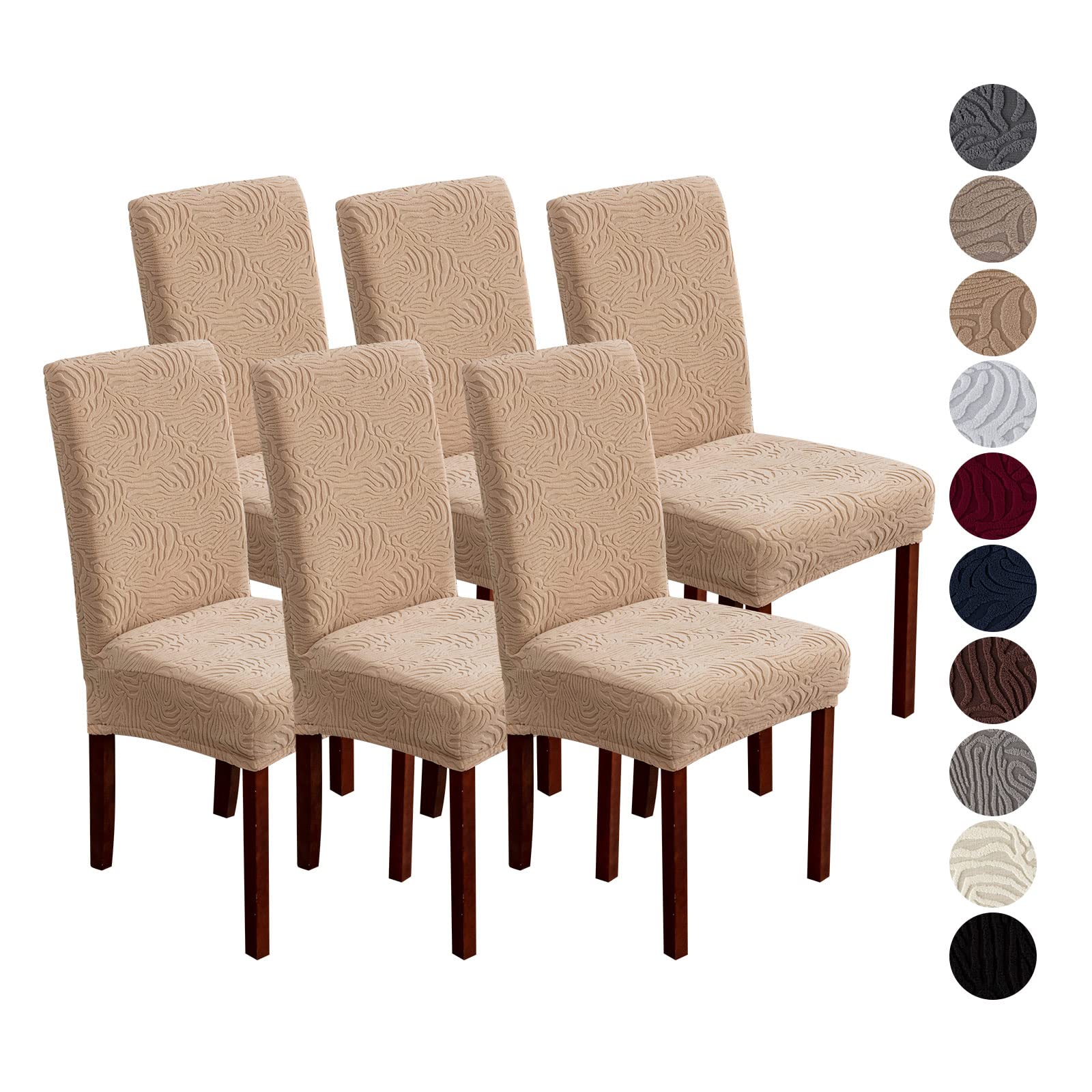 Dining Chair Covers, Chair Covers for Dining Room Stretch Parsons Chair Slipcover, for Dining Room Kitchen Chair Protector Cover, Removable, Washable (Beige, 6 Pack)