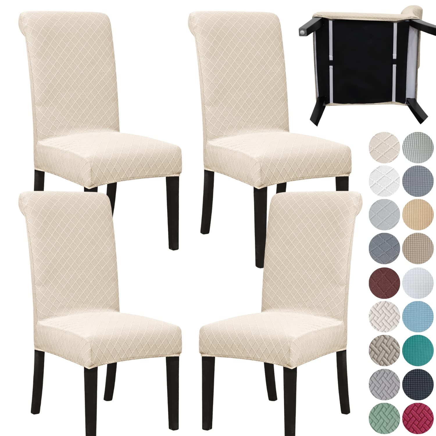 SPRINGRICO 4 Pack Dining Room Chair Covers with seat Belt, Stretch Parsons Chair Slipcover Washable Kitchen Dining Chair Cover Removable Seat Protector Set of 4, S3- Warm Cream