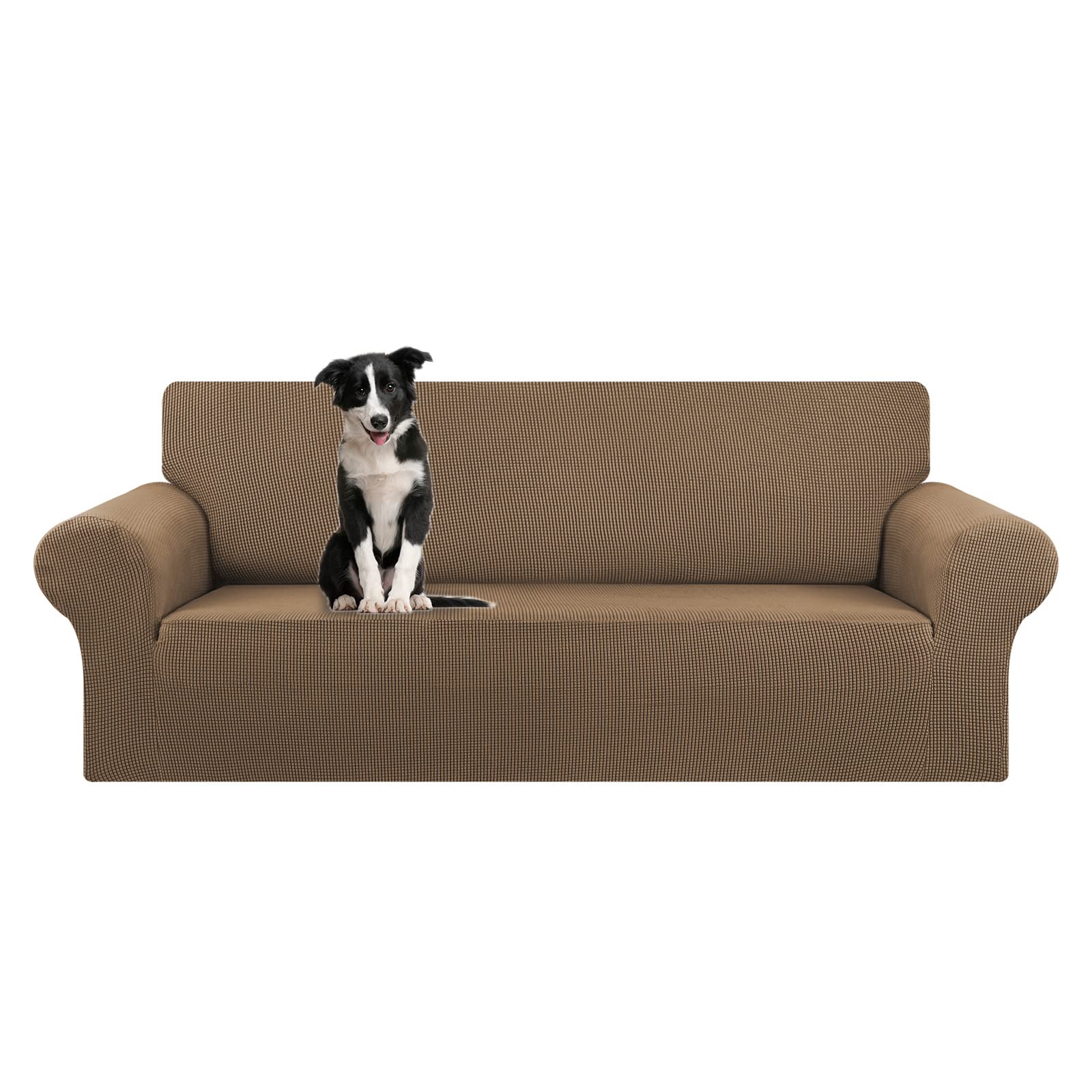 KEKUOU Stretch Sofa Cover Slipcover ，Couch Covers for 3 Cushion Couch Sofa pet Friendly (78"-94") Furniture Protector Sofa with Elastic Bottom for Kids,Dog, Jacquard Small Checked(Large,Black)