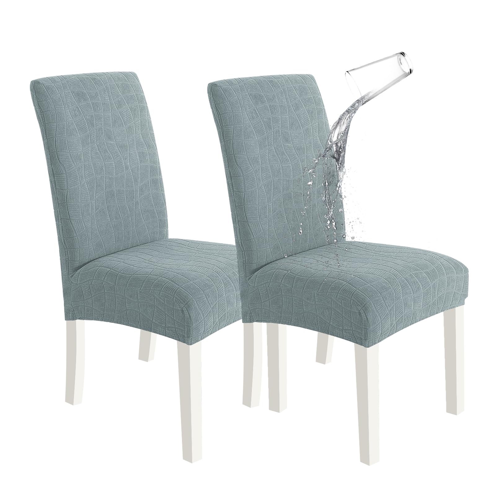 SYSLOON 100% Waterproof Chair Covers for Dining Chairs, Stretch Chair Covers Set of 4, Parson Chair Slipcovers Removable Washable Kitchen Chairs Seat Covers,Light Gray