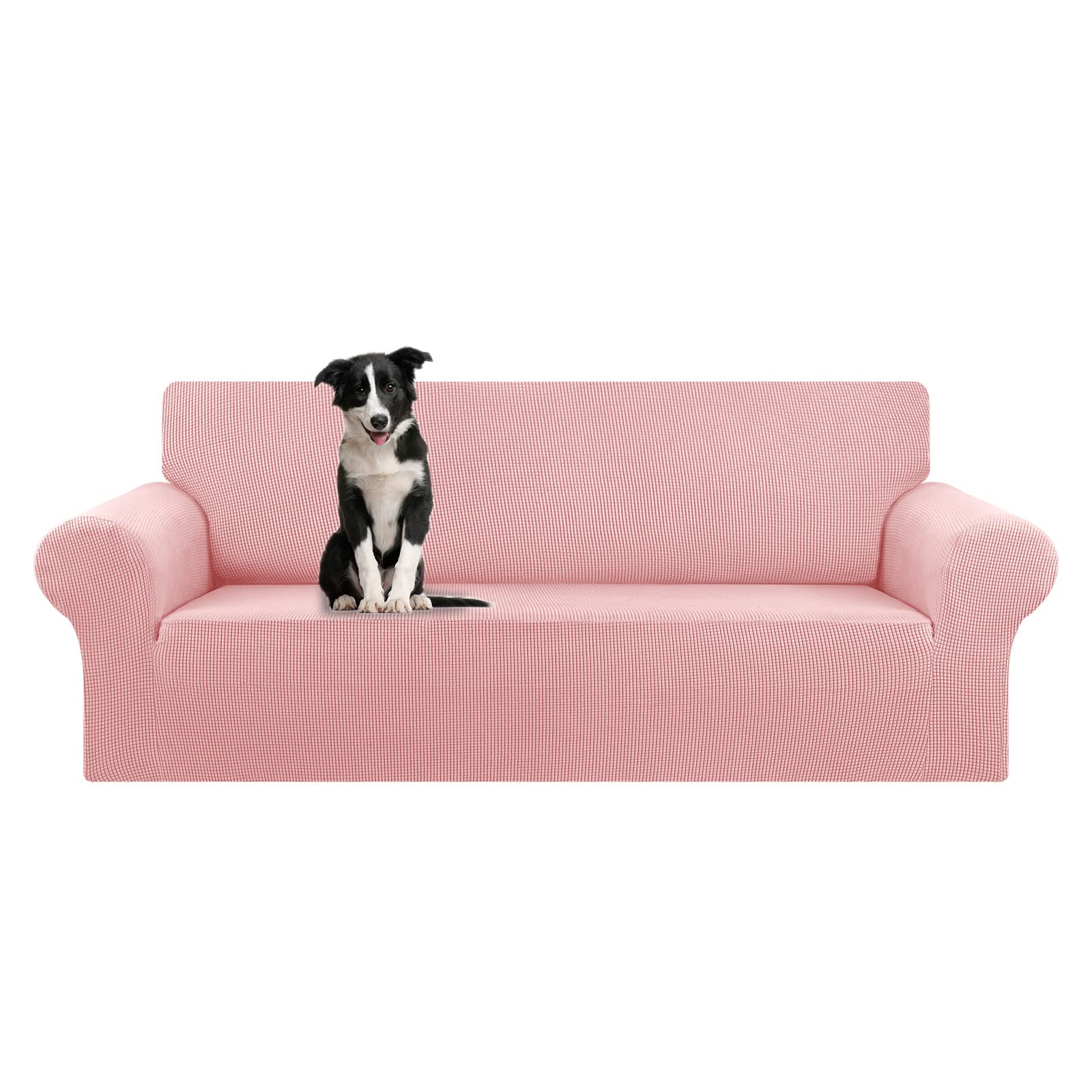 KEKUOU Stretch Sofa Cover Slipcover ，Couch Covers for 3 Cushion Couch Sofa pet Friendly (78"-94") Furniture Protector Sofa with Elastic Bottom for Kids,Dog, Jacquard Small Checked(Large,Black)