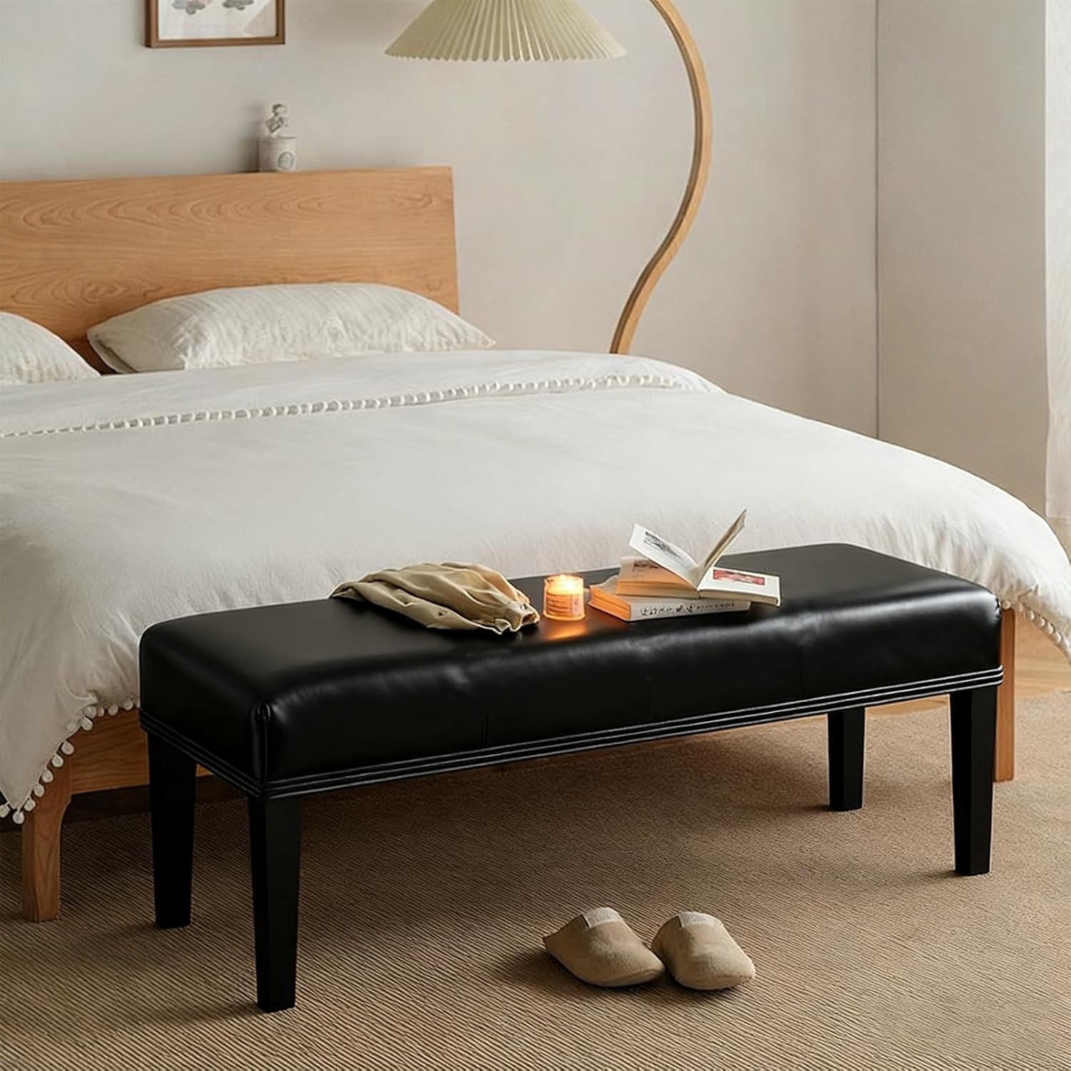 PU Leather Soft Stretch Dining Bench Cover, Removable Washable Protector for Gray Living Room, Bedroom, Kitchen Bench