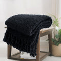 Winter Knit Throw Blanket Fluffy Fuzzy Soft Lightweight Cozy Farmhouse Tassels Chunky Knitted Throws for Couch Sofa Bed (Navy Blue, 50"x60")