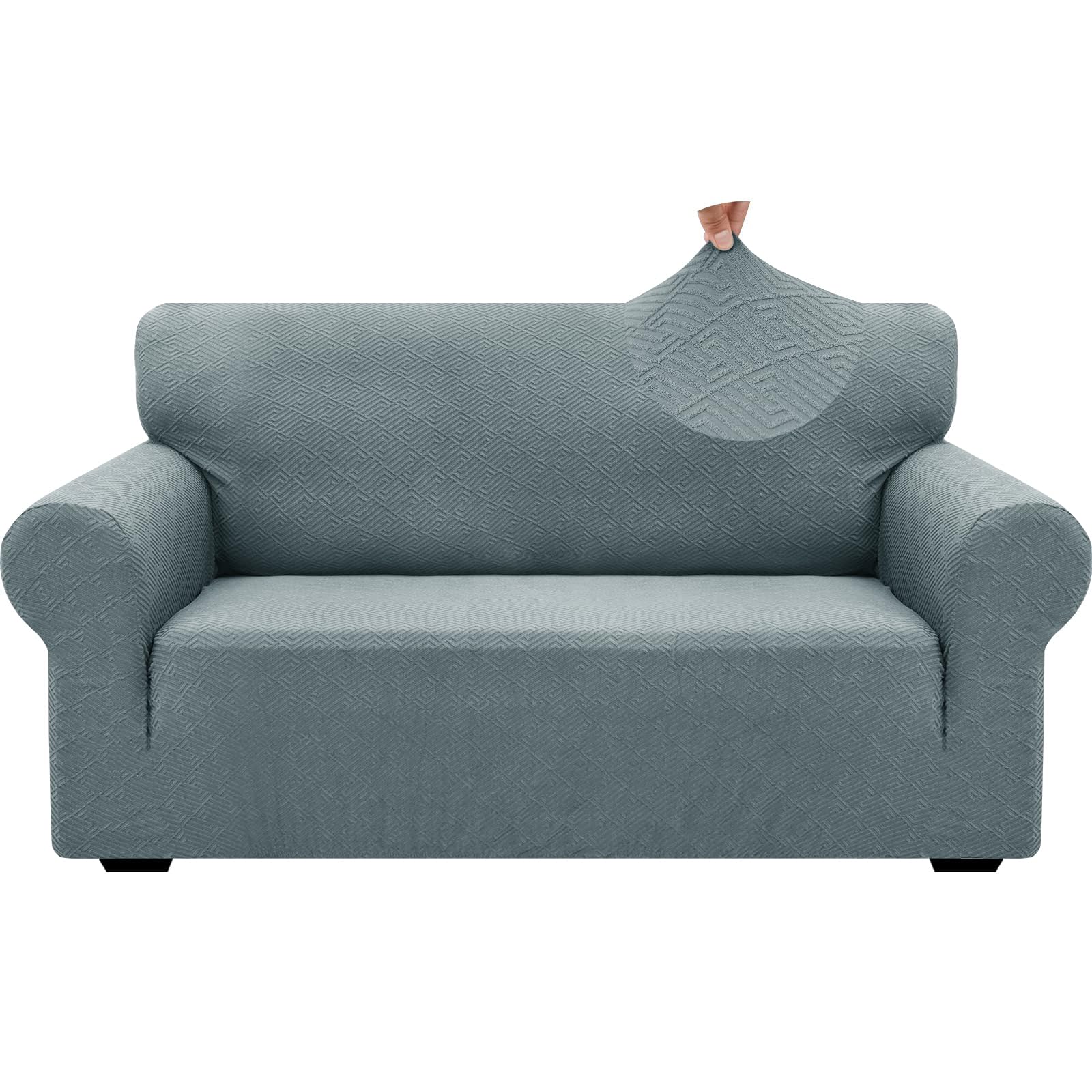 ZNSAYOTX 1 Piece Jacquard Couch Covers for 3 Cushion Couch Living Room High Stretch Sofa Cover Pets Dogs Friendly Anti Slip Thickened Slipcovers Furniture Protector (Sofa, Light Grey)