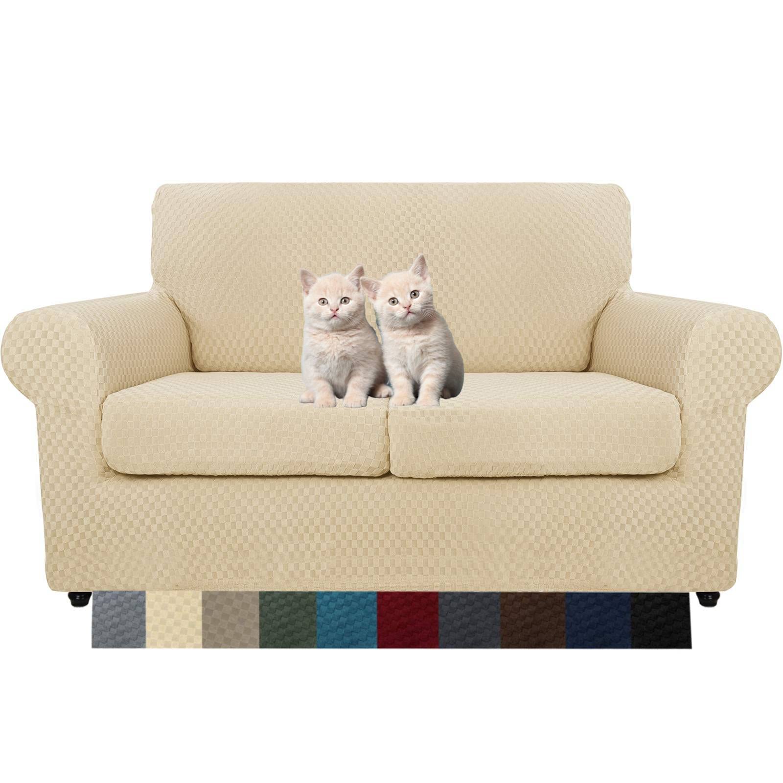 MAXIJIN 4 Piece Couch Covers for 3 Cushion Couch Super Stretch Non Slip Couch Cover for Dogs Pet Friendly Elastic Jacquard Furniture Protector Sofa Slipcovers (Sofa, Light Gray)