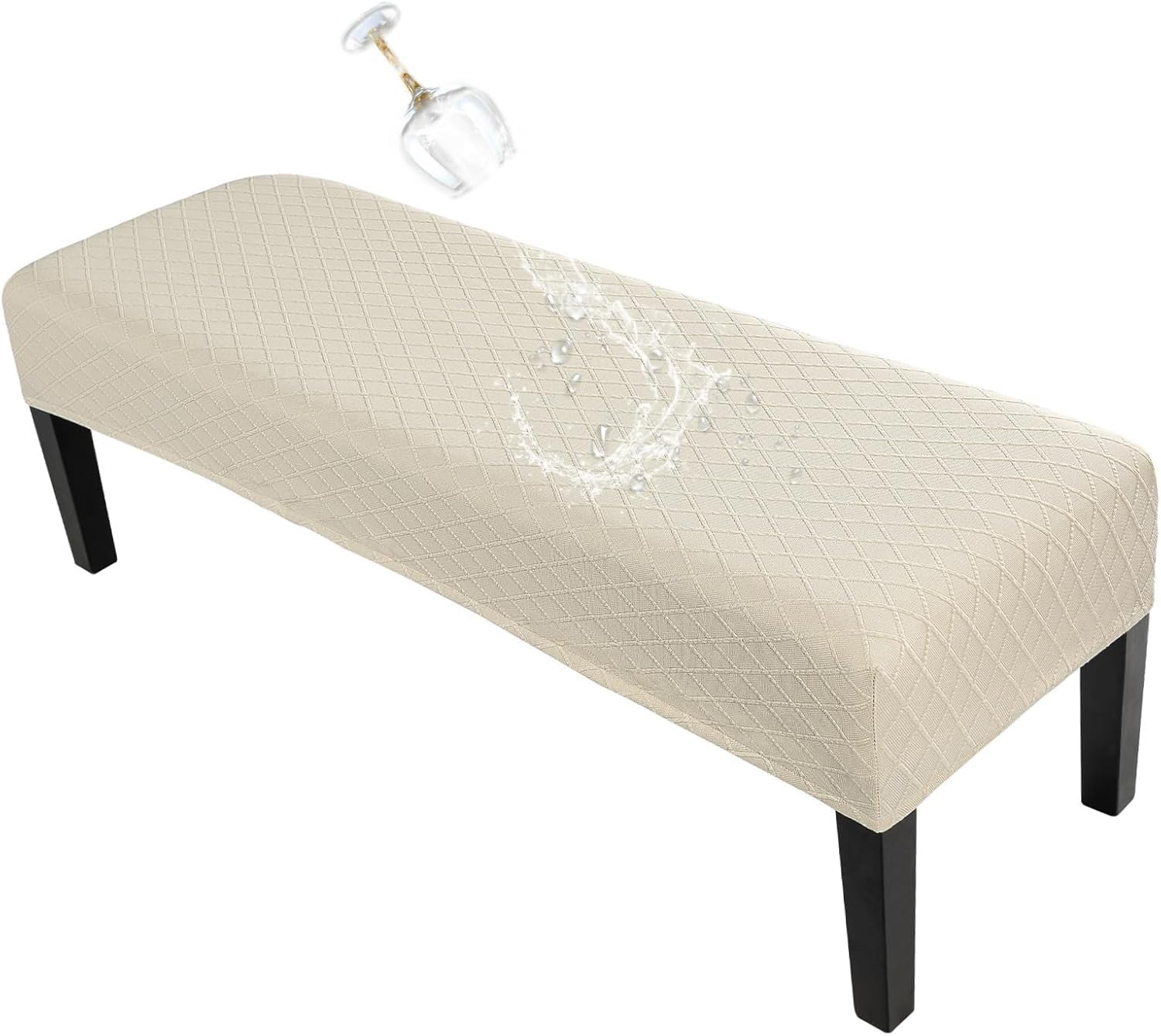 SearchI Dining Bench Cover, Stretch Washable Long Bench Seat Covers, Rectangle Dining Table Bench Slipover for Dining Room, Living Room, Kitchen(Beige)