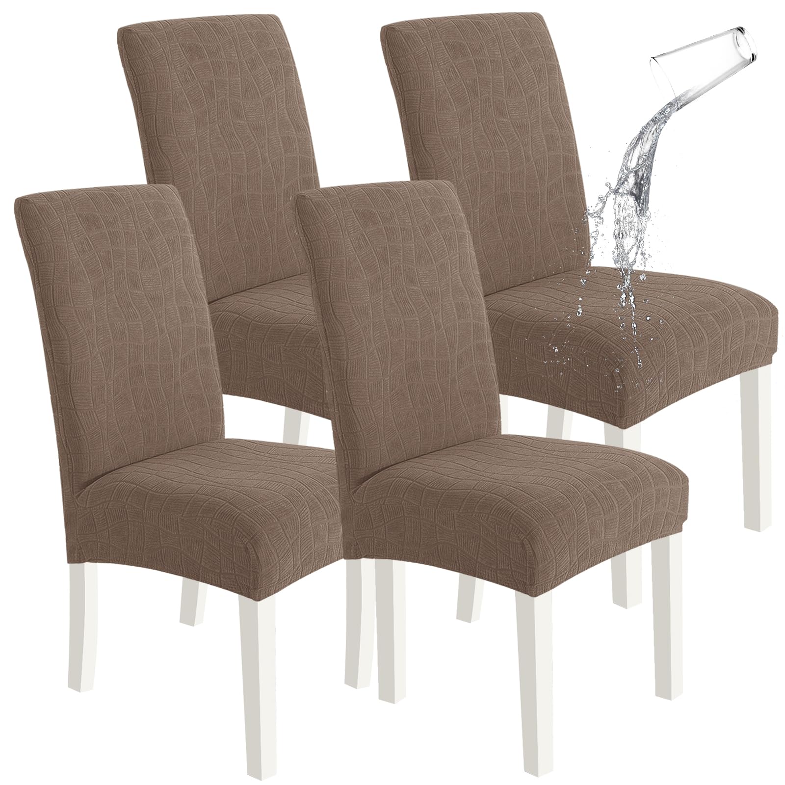 SYSLOON 100% Waterproof Chair Covers for Dining Chairs, Stretch Chair Covers Set of 4, Parson Chair Slipcovers Removable Washable Kitchen Chairs Seat Covers,Light Gray