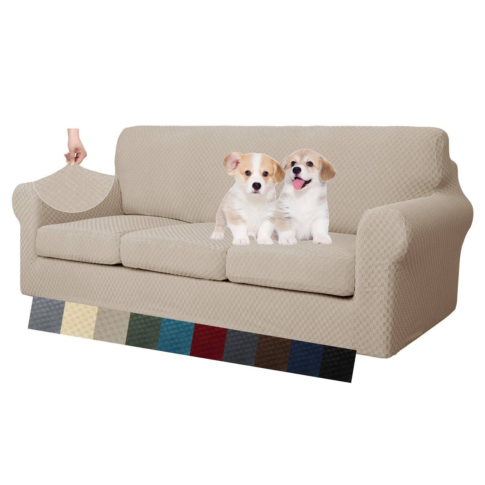 MAXIJIN 4 Piece Couch Covers for 3 Cushion Couch Super Stretch Non Slip Couch Cover for Dogs Pet Friendly Elastic Jacquard Furniture Protector Sofa Slipcovers (Sofa, Light Gray)