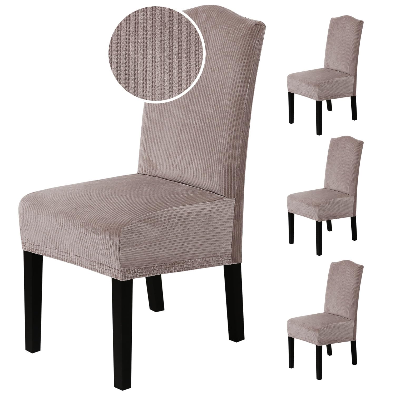 H.VERSAILTEX Dining Chair Covers Stretch for Dining Room Set of 4 Parson Chair Slipcovers Protectors, Soft Thick Solid Velvet Fabric Washable, Taupe